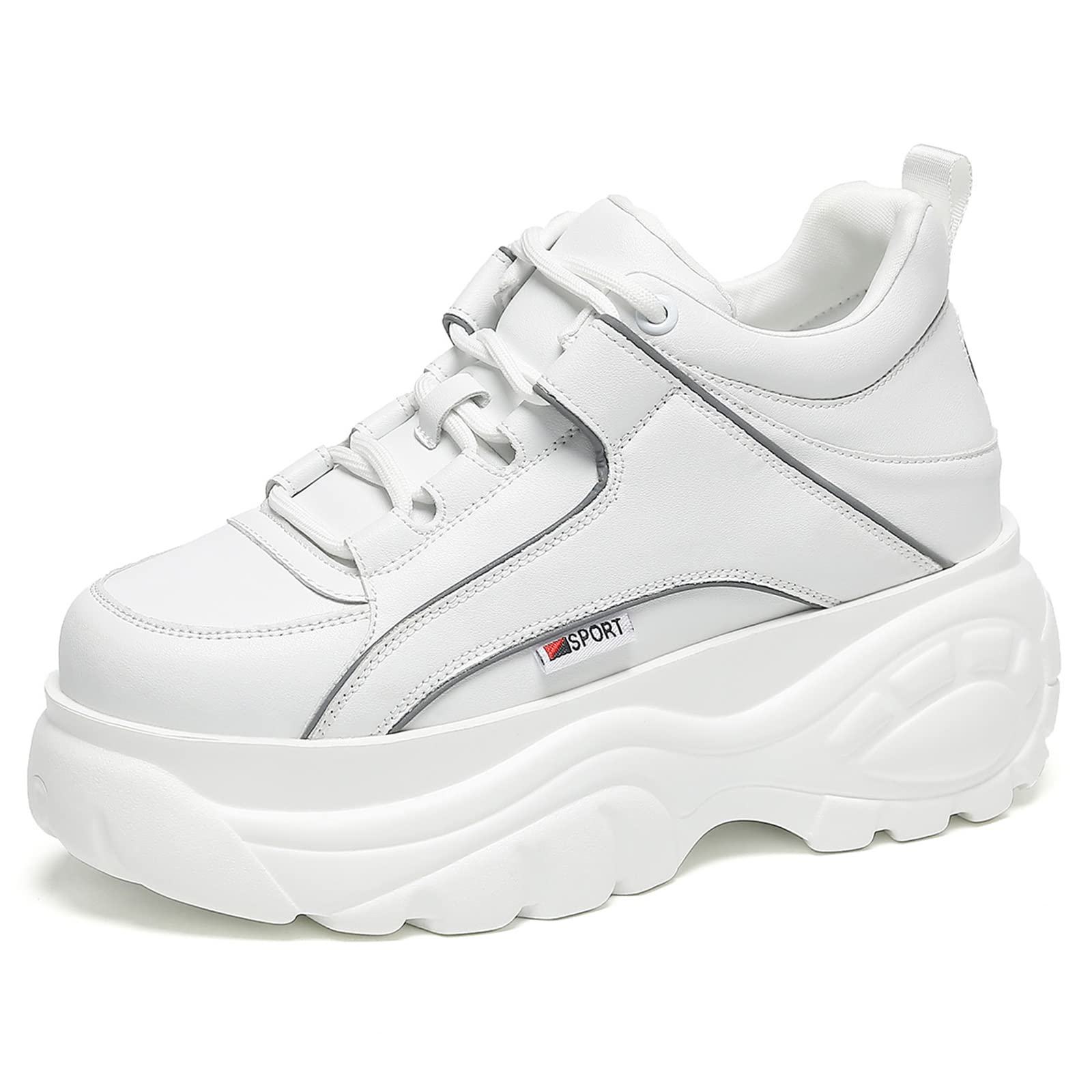 Somiliss Women's Chunky Platform Sneakers - Microfiber Leather Lace-Up Casual Shoes in White & Black | Fashion Walking Shoes for Women | Perfect for Streetwear, Work & Everyday Outfits