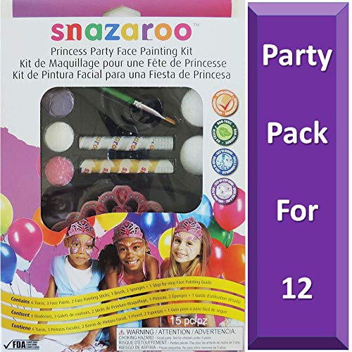 Snazaroo Princess Party Face Painting Kit for 12 Kids - Includes Tiaras, Painting Sticks, Sponges & Guide | Perfect for Birthday Parties, Halloween Costumes & Princess Themed Events