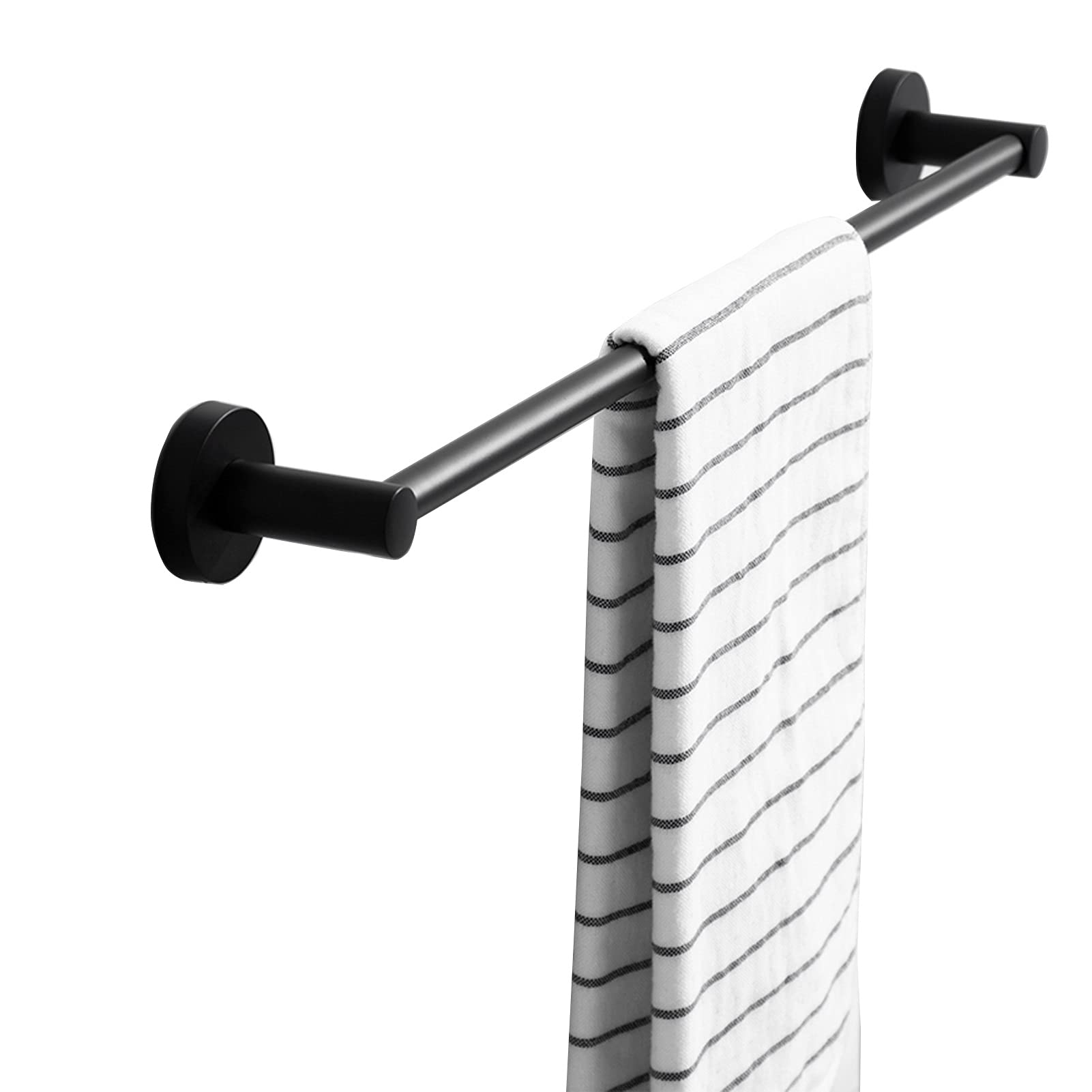 Stainless Steel Wall Mounted Towel Bar Rail - Single Round Towel Rack Holder for Bathroom & Kitchen (30CM, Black) - Perfect for Small Spaces, Apartments & Modern Home Decor