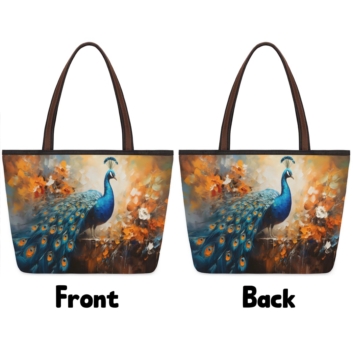 Stylish Peacock Floral Print Tote Bag for Women - Zippered Work & Travel Handbag - Perfect for Office, Commute, Beach & Shopping