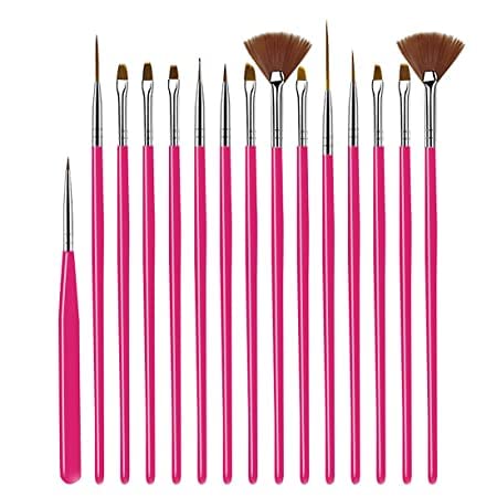 GOLD MAX 15-Piece Professional Nail Art Brush Set - UV Polish & Acrylic Nail Design Tools with Painting Pens (Pink) for Salon, Home Manicure & DIY Nail Art