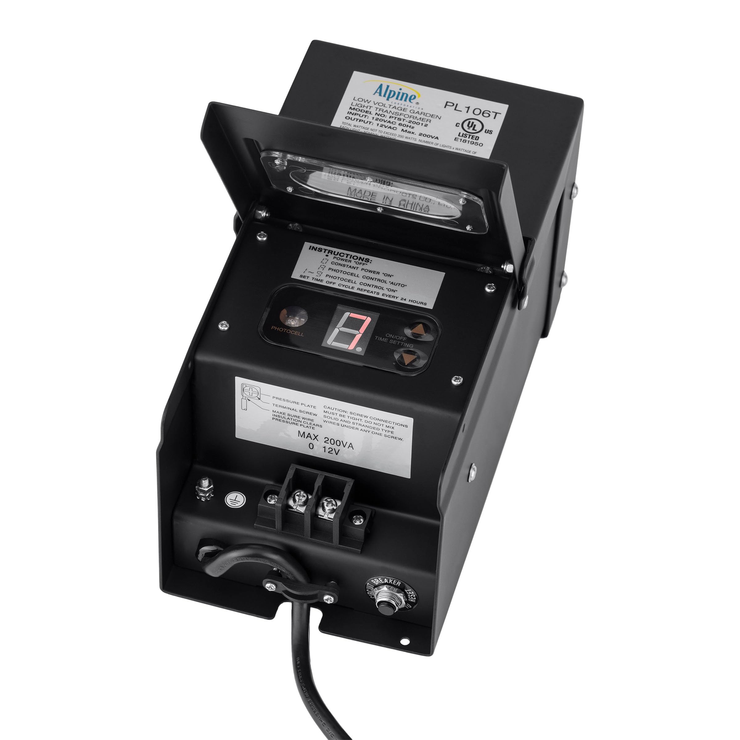 Alpine Corporation 200W Outdoor Transformer with Photocell & Timer for Ponds, Fountains, Waterfalls - Perfect for Garden, Patio & Landscape Lighting