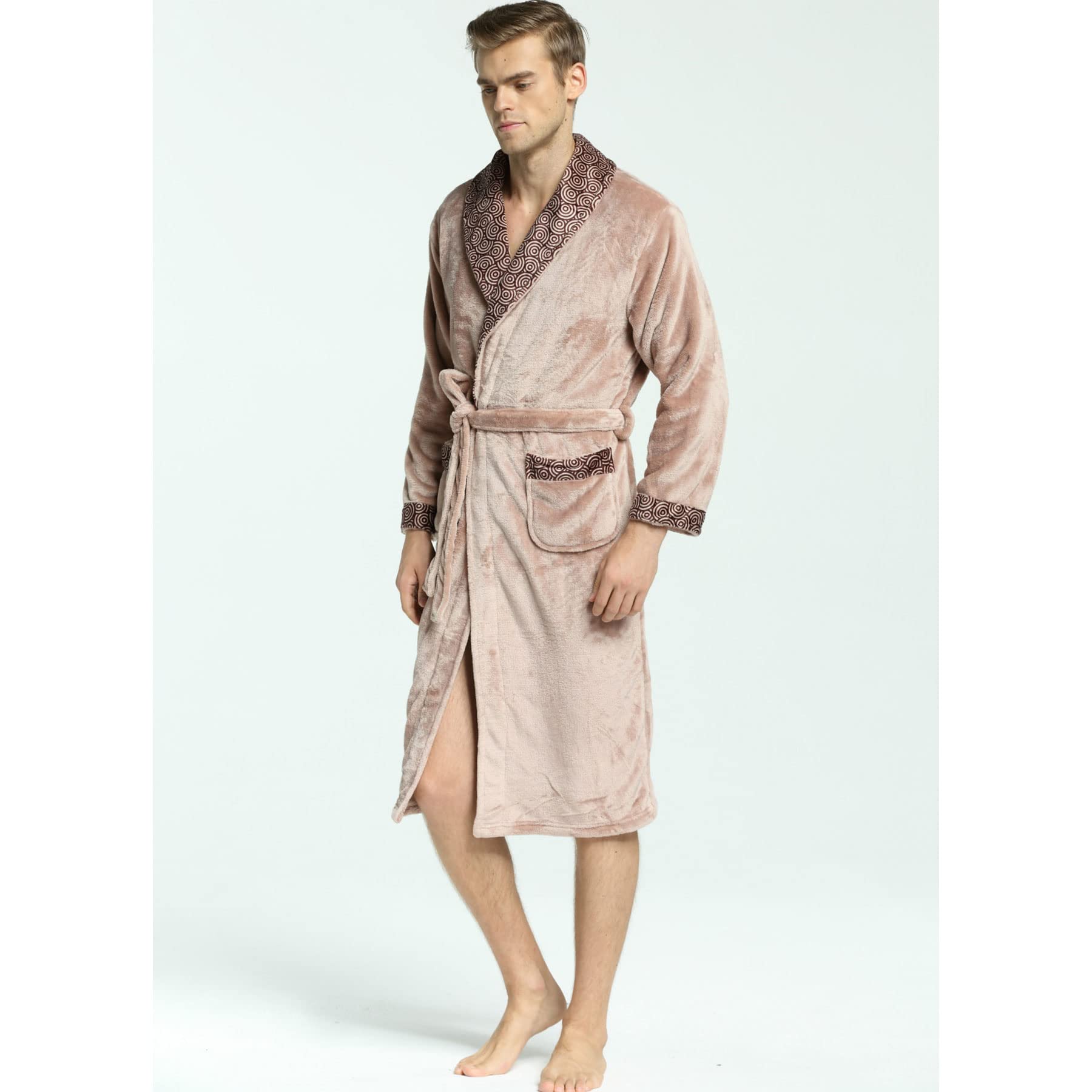 WIITON Men's Flannel Kimono Robe - Soft & Cozy Bathrobe for Sleepwear, Lounge Wear & Home Dressing - Plus Size Comfortable Nightgown for Relaxation, Spa & Cold Weather