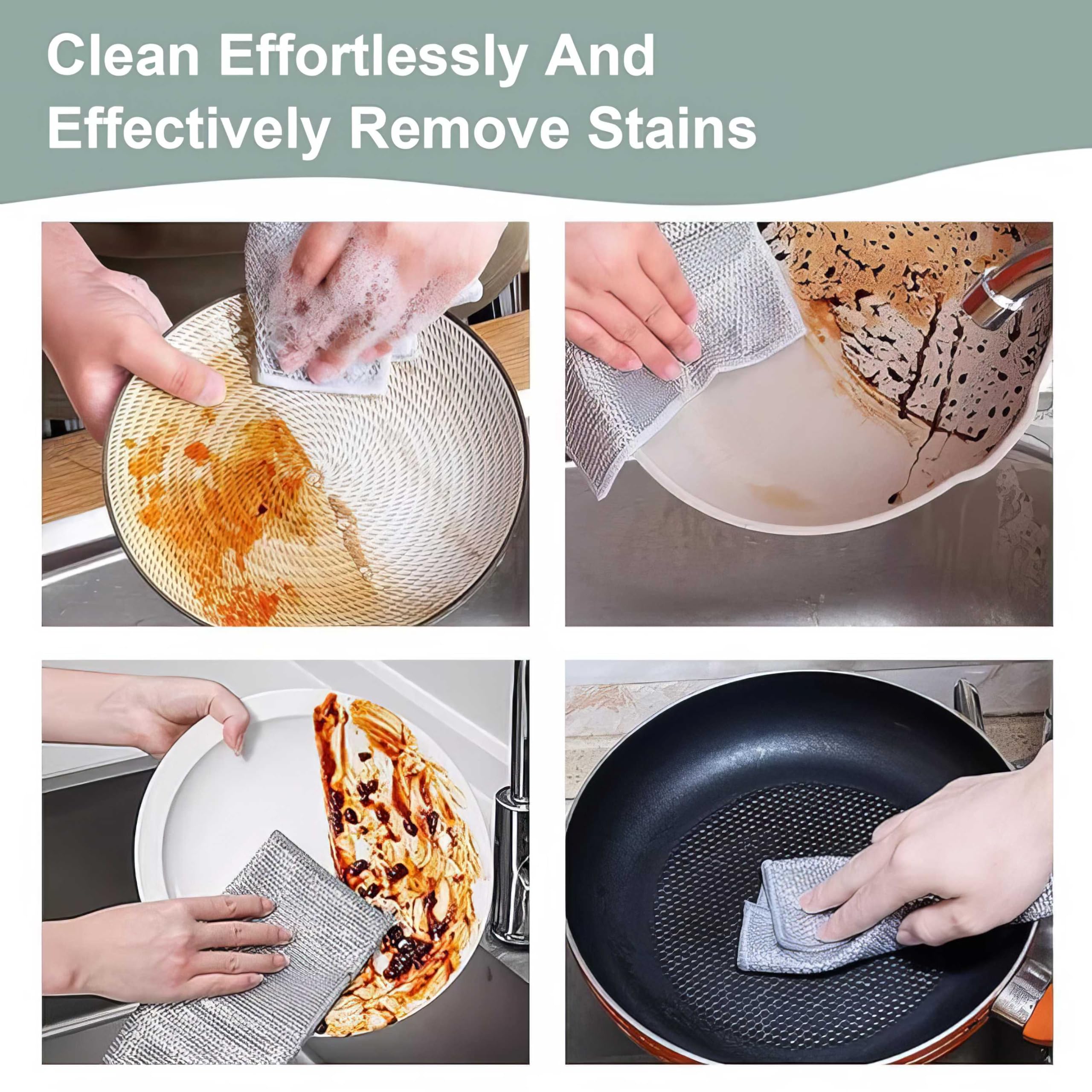 DOOMSDAY Non-Scratch Wire Dishcloth - Reusable Dishwashing Rags for Wet & Dry Cleaning - Easy Rinse Kitchen Scrubber for Pots, Pans, Stainless Steel & Countertops (3-Pack) - Perfect for Daily Dishwashing & Tough Stain Removal