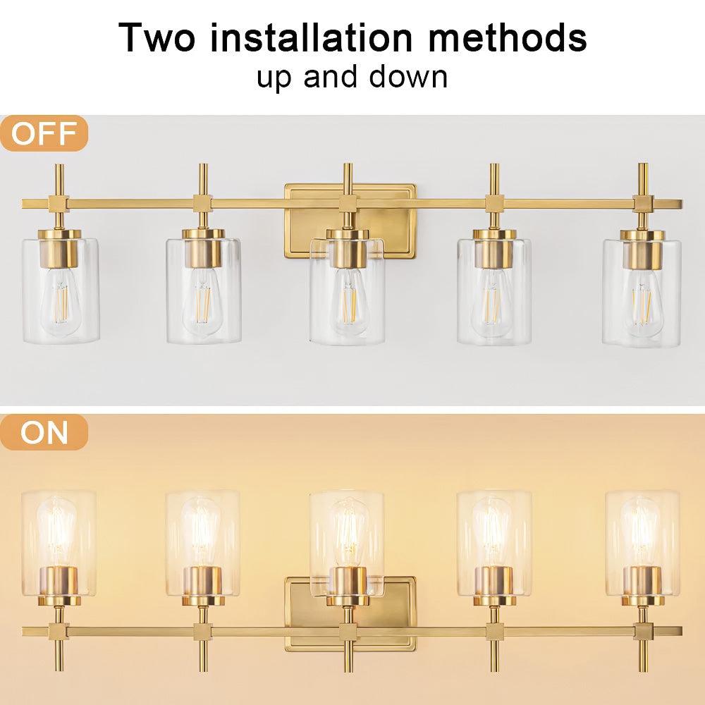 Jasper Modern Clear Glass 5-Light Bathroom Vanity Light Fixture - Perfect for Bathroom, Powder Room, and Dressing Area Lighting