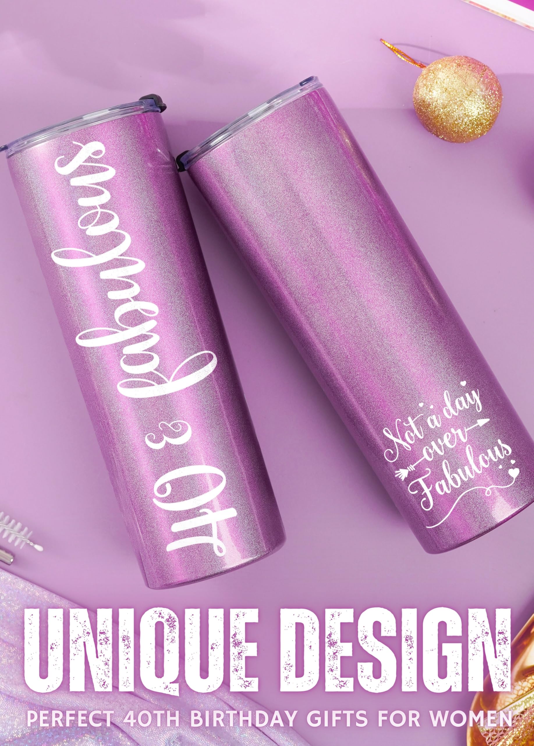 Onebttl 40th Birthday Gifts for Women - 20oz Tumbler with Straw, Dark Purple, Unique & Fabulous 40th Birthday Present Ideas - Perfect for Her Birthday Party, Office Use, or Daily Hydration