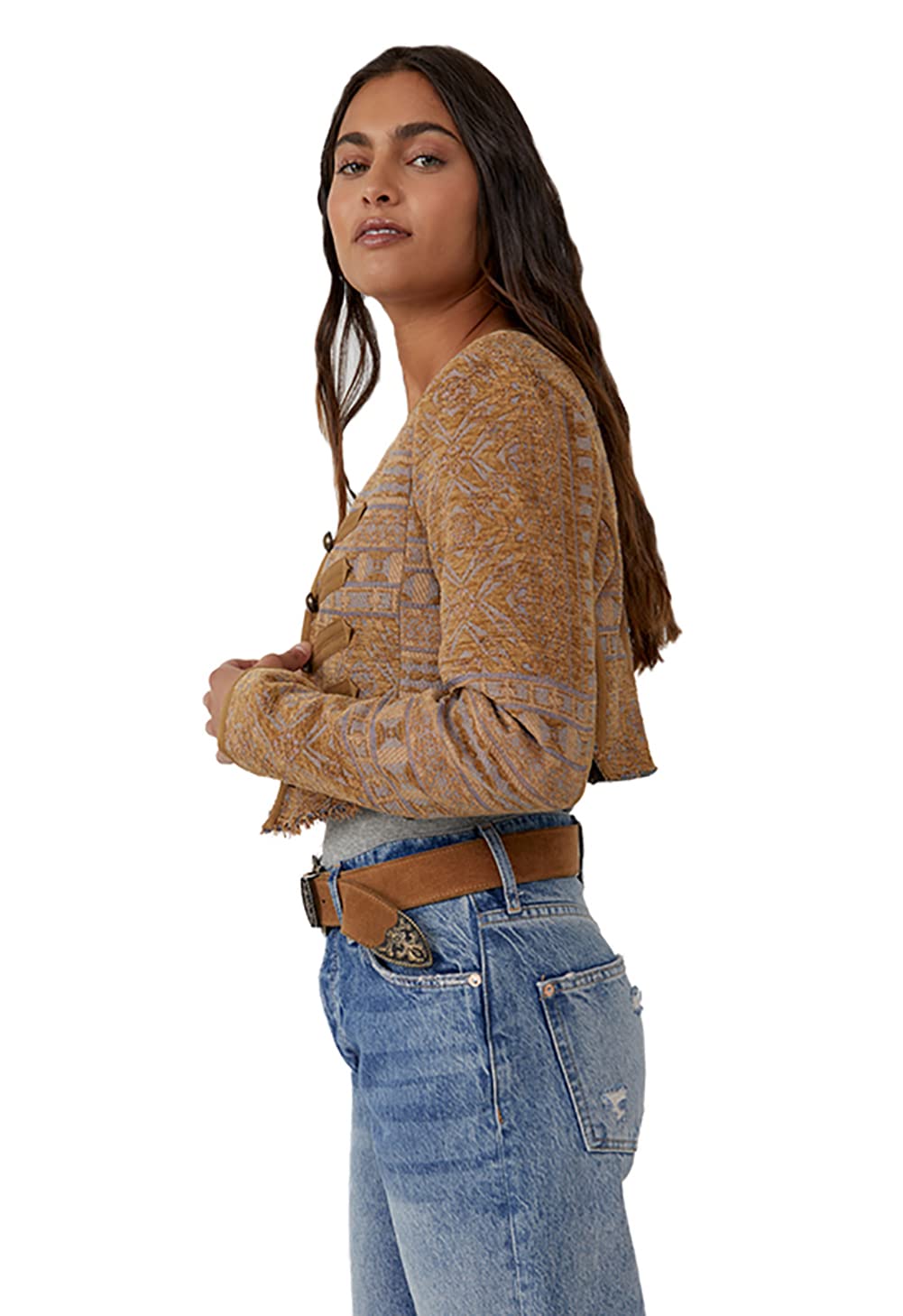 Free People Juliette Cropped Jacket in Gold Combo - Women's Small Size | Stylish Layering Piece for Fall & Spring Outfits, Perfect for Music Festivals and Date Nights