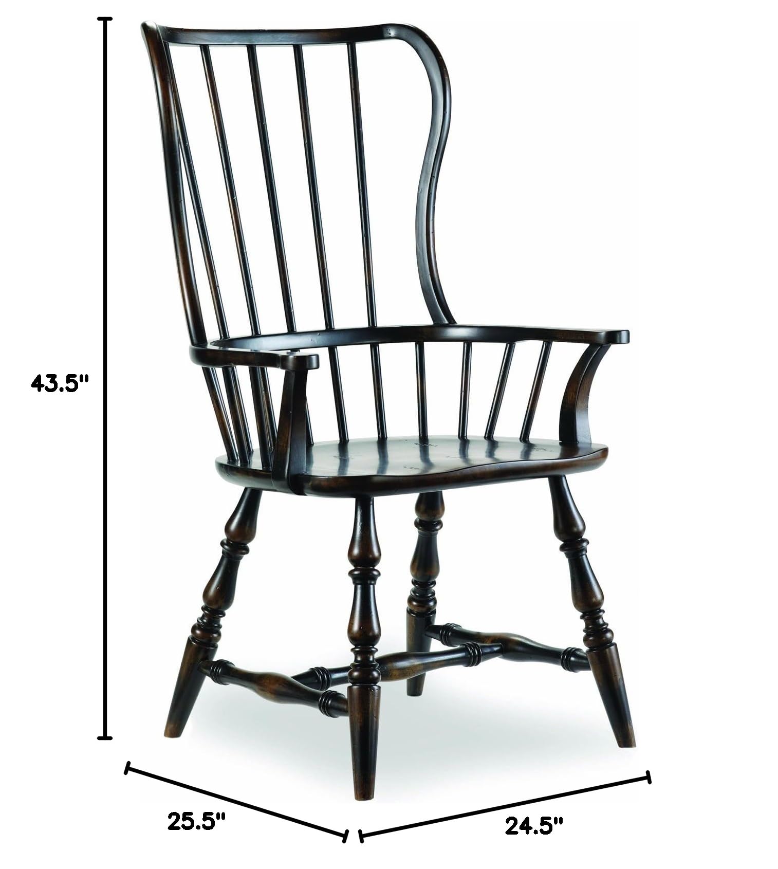 Hooker Furniture Sanctuary Spindle Dining Arm Chair Set of 2 - Ebony Finish Solid Wood Dining Chairs for Kitchen, Dining Room & Breakfast Nook - Comfortable & Stylish Seating Solution