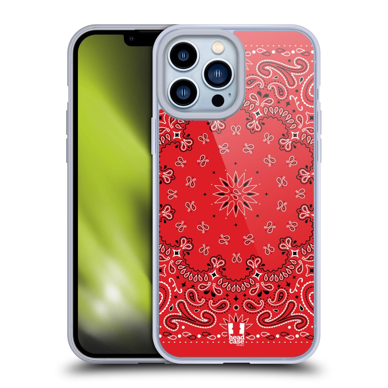 Head Case Designs Classic Red Paisley Bandana Soft Gel Phone Case Compatible with Apple iPhone 13 Pro Max - Stylish Protection for Everyday Use, Outdoor Adventures & Travel Accessories