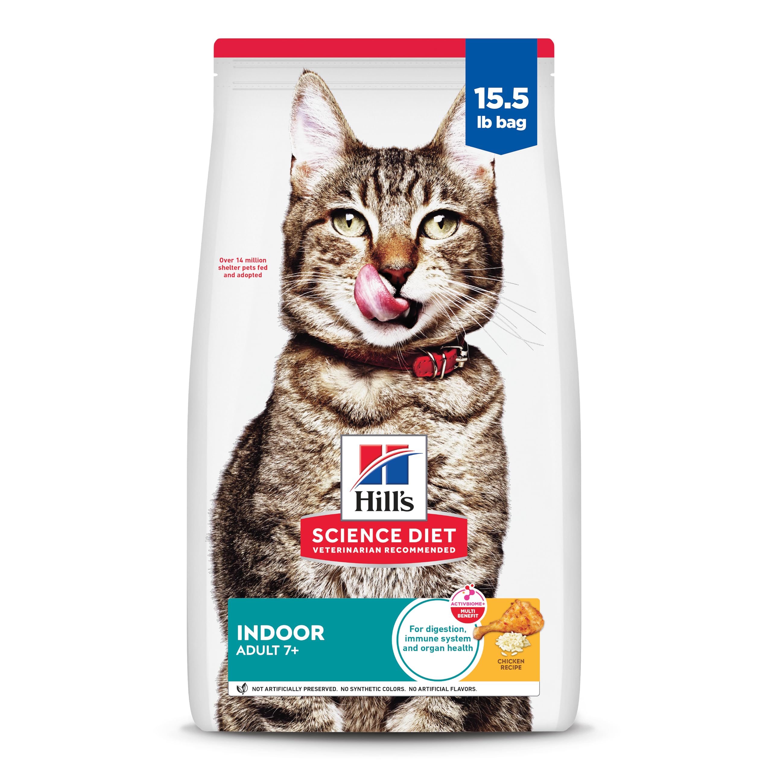 Hill's Science Diet Indoor Senior Adult 7+ Dry Cat Food - Chicken Recipe for Easy Litter Box Cleanup - 15.5 lb Bag - Perfect for Mature Indoor Cats & Senior Cat Care
