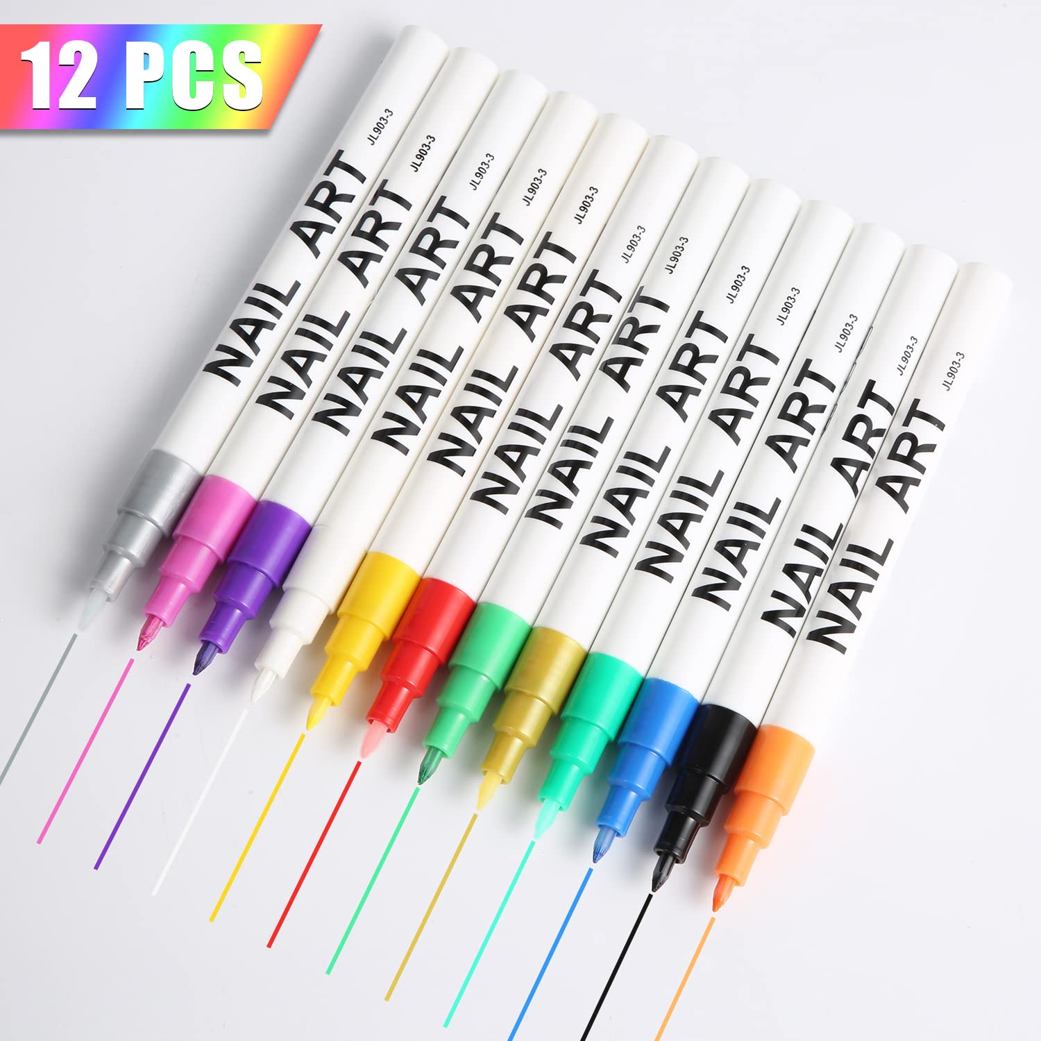 12-Piece 3D Nail Art Pen Set - Fine Tip Nail Gel Polish Pens for DIY Nail Design, Manicure & Nail Graffiti (12 Vibrant Colors) - Perfect for Home Nail Art, Salon Professionals & Creative Nail Enthusiasts