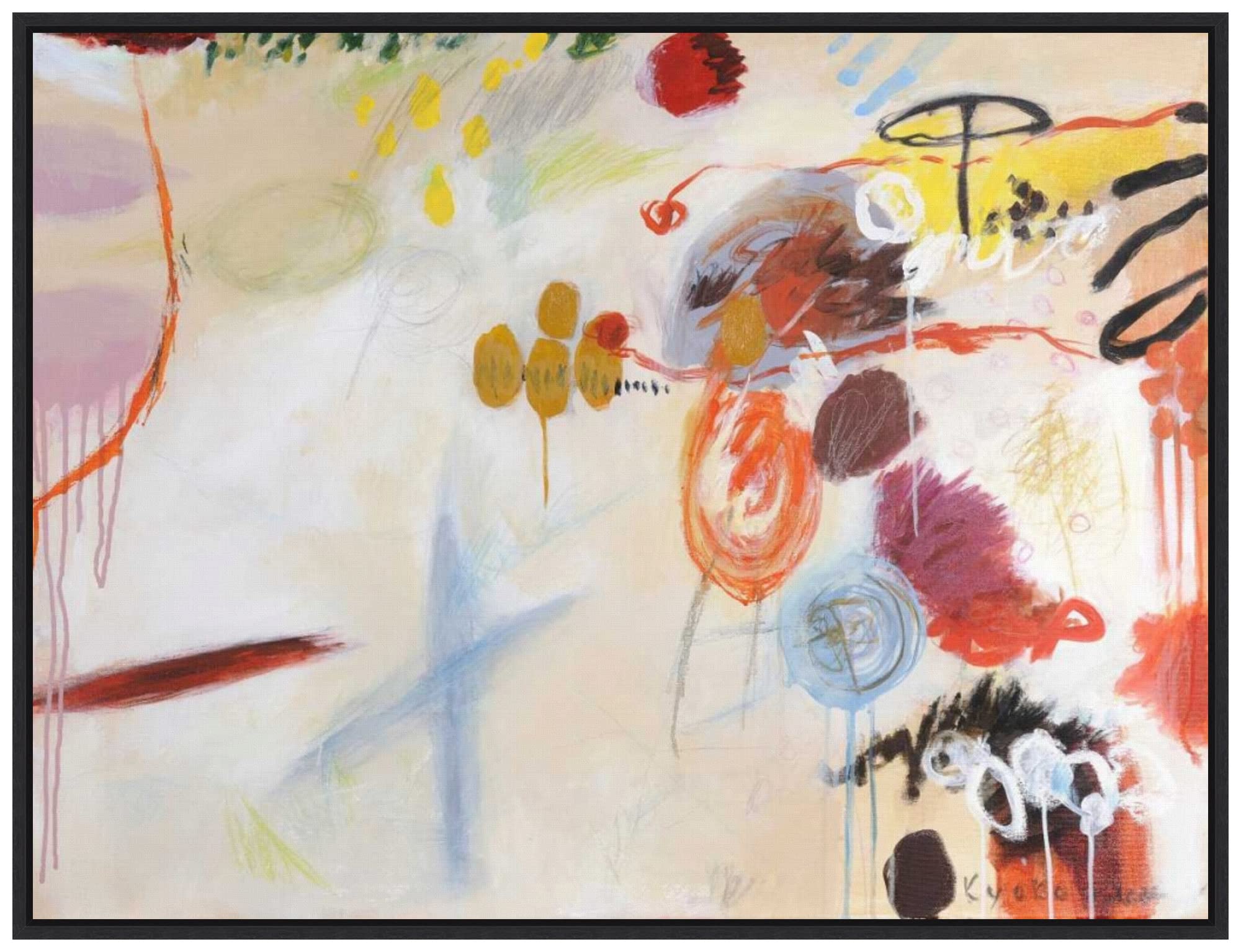 Amanti Art Framed Canvas Wall Decor - 'Catching Bubbles' by Kyoko Fischer, 30x23 Inches, Black Sylvie Frame - Perfect for Living Room, Bedroom & Office Decor