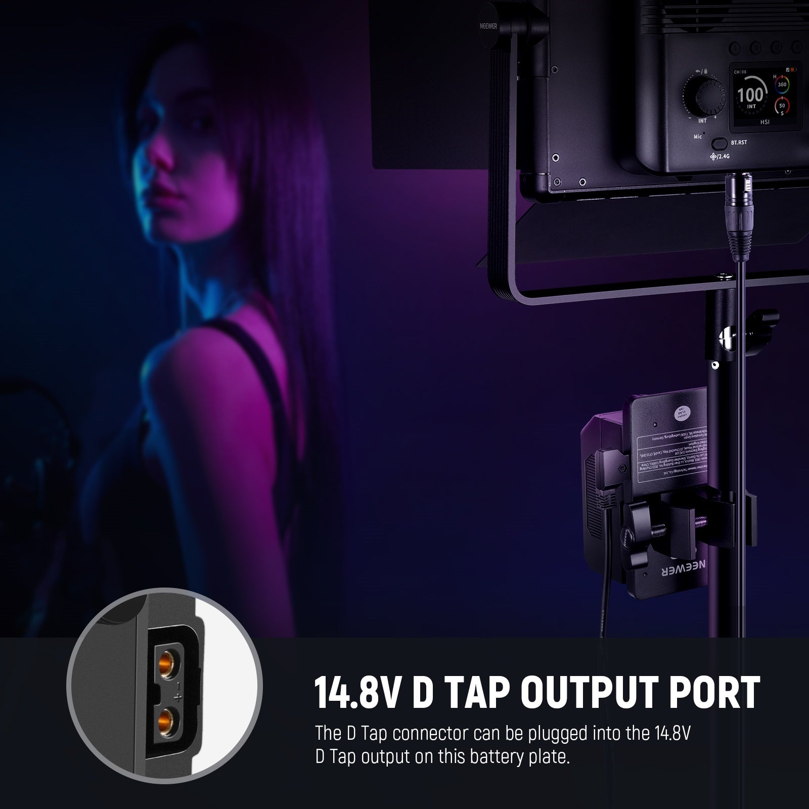 NEEWER PS008 K3 V Mount Battery Plate with D-Tap to 4 Pin XLR Cable - Compatible with PL60C - Power Supply for DSLR Cameras, LED Lights & Video Equipment - Perfect for Film Production, Photography & Studio Lighting