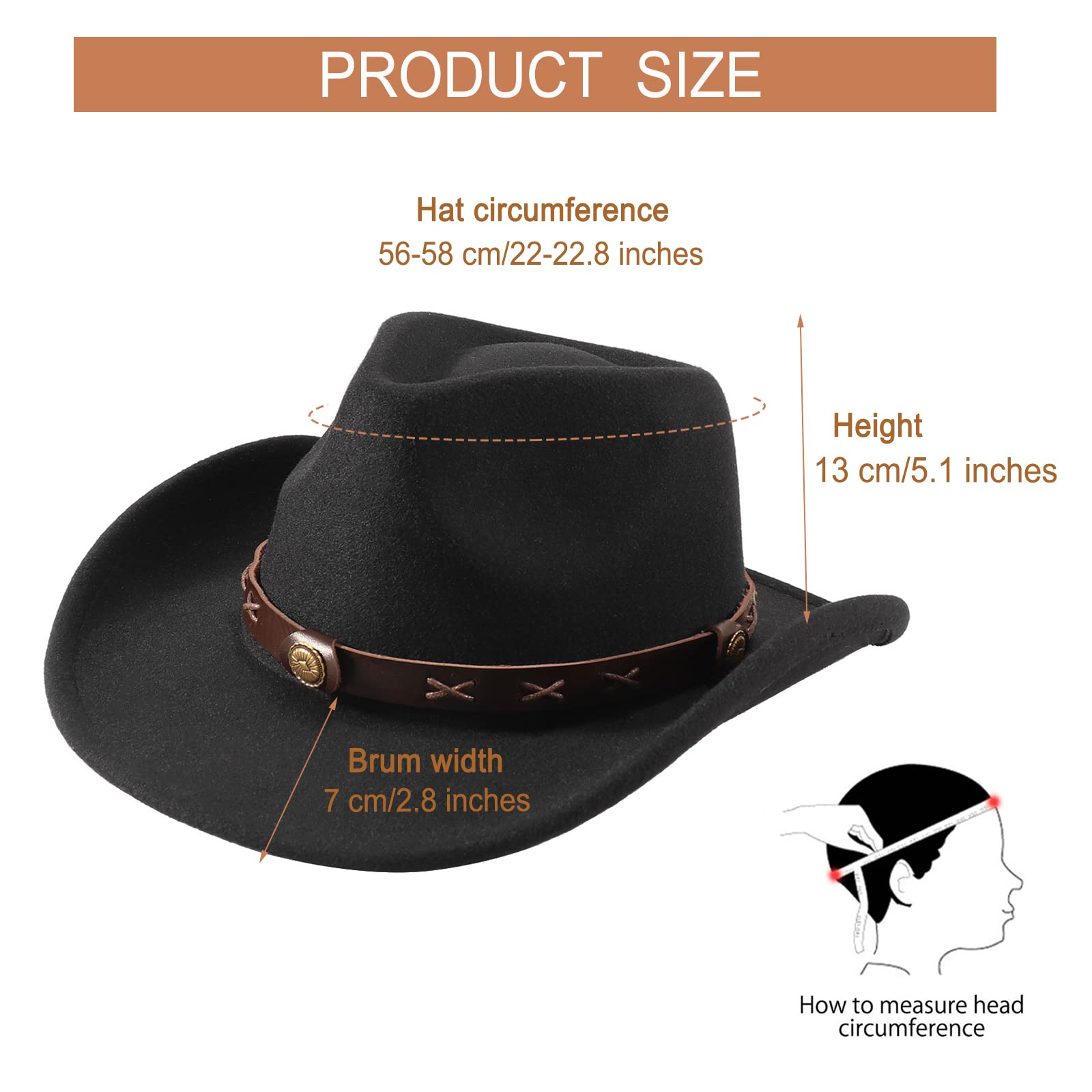 Geebuzz Classic Western Cowboy Cowgirl Hat for Men & Women - Wide Brim Pinch Front Design with Adjustable Belt - Perfect for Rodeo, Country Music Festivals & Outdoor Adventures