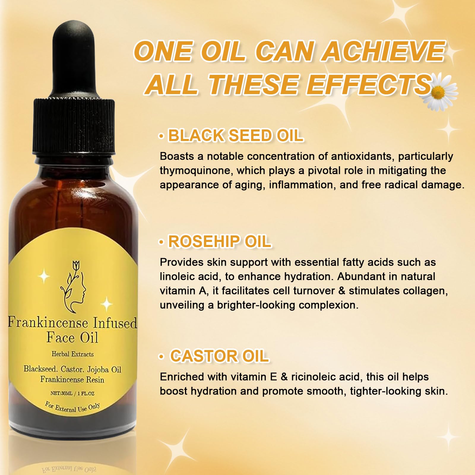 Organic Frankincense Essential Oil for Face - Anti-Aging Facial Serum with Black Seed, Castor & Jojoba Oils - Cold Pressed Moisturizer 1 Fl Oz - Perfect for Skincare Routine, Aromatherapy & Relaxation