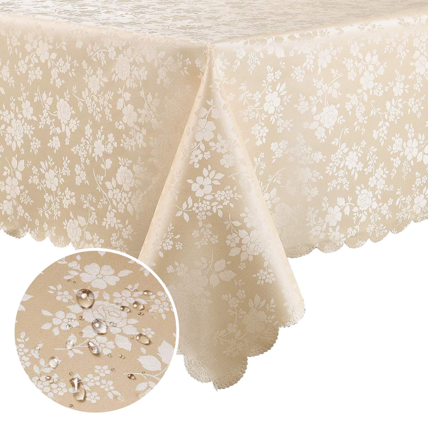Smiry Heavy Duty Vinyl Tablecloth - Waterproof, Wipeable, Washable Rectangle Table Cover for Kitchen, Dining Room, Outdoor, and Party Use (Beige, 54