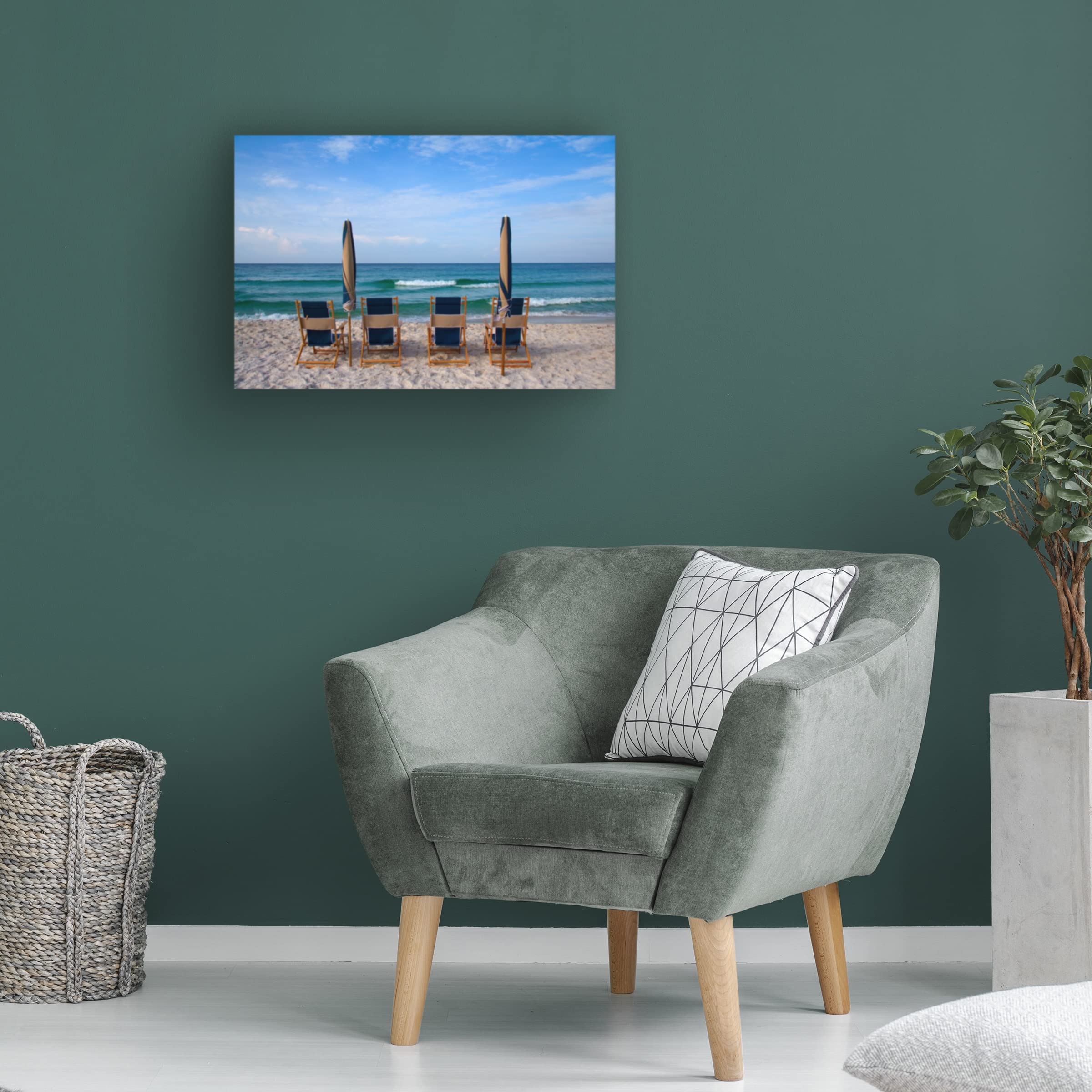 Trademark Fine Art 'Beach Chairs' Canvas Wall Art by George Cannon - Coastal Decor for Living Room, Bedroom & Beach House
