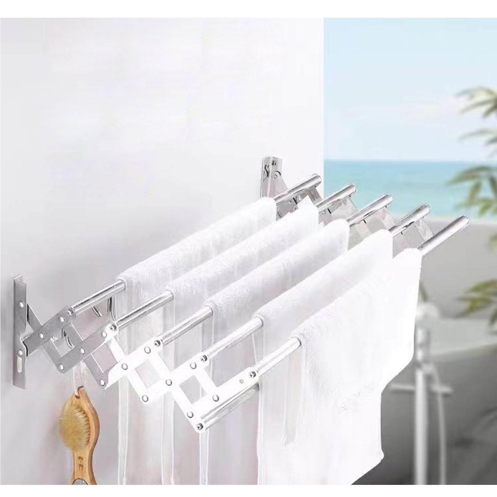 Stainless Steel Wall Mounted Folding Clothes Drying Rack - Retractable Space Saving Laundry Hanger for Small Apartments, Balcony & Bathroom - Perfect for Drying Clothes, Towels & Delicates