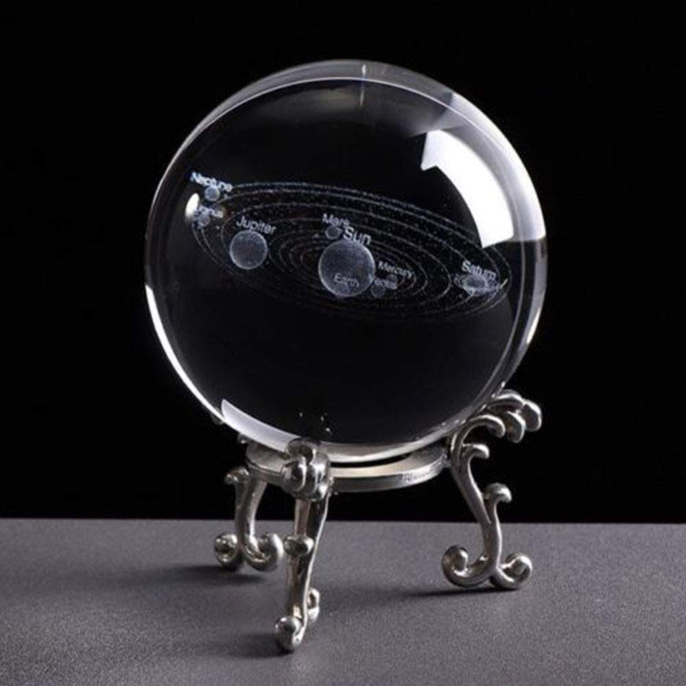 6cm Solar System Planets Model - 3D Engraved Crystal Ball Sphere with Silver Metal Base - Miniature Home & Office Desk Decoration - Perfect Gift for Astronomy Lovers & Space Enthusiasts - Ideal for Study Rooms, Living Spaces & Science Classrooms