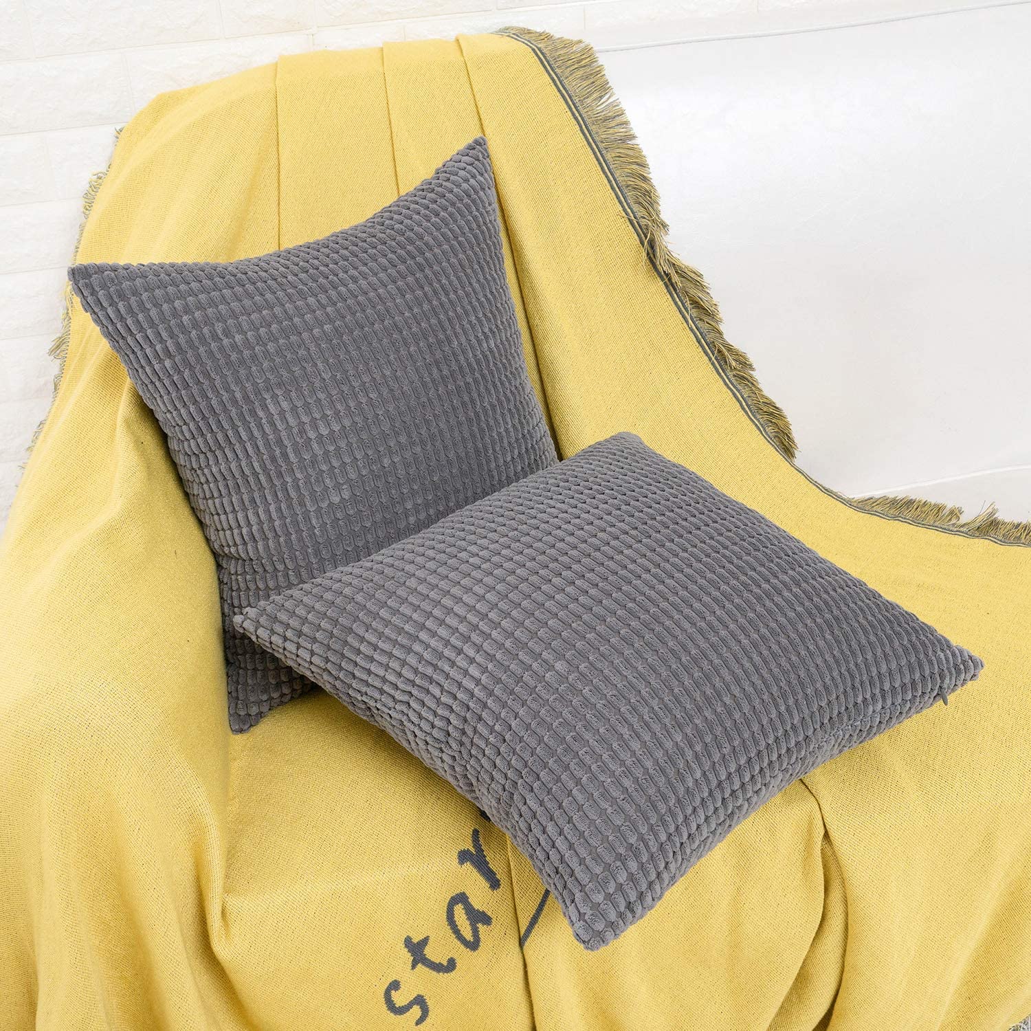 HWY 50 Corduroy Throw Pillow Covers 20x20 Inch - Soft Solid Gray Accent Pillow Cases for Couch, Sofa & Living Room (Pack of 2) - Perfect for Home Decor, Cozy Reading Nook & Modern Interior Design