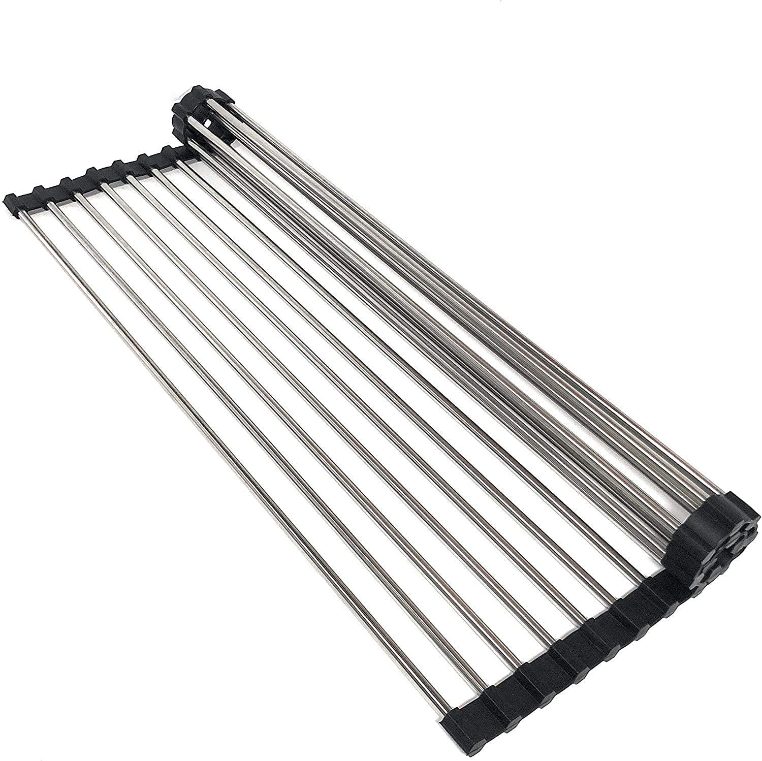 Portable Stainless Steel Over The Sink Dish Drying Rack - Foldable Kitchen Counter Mat (17.7