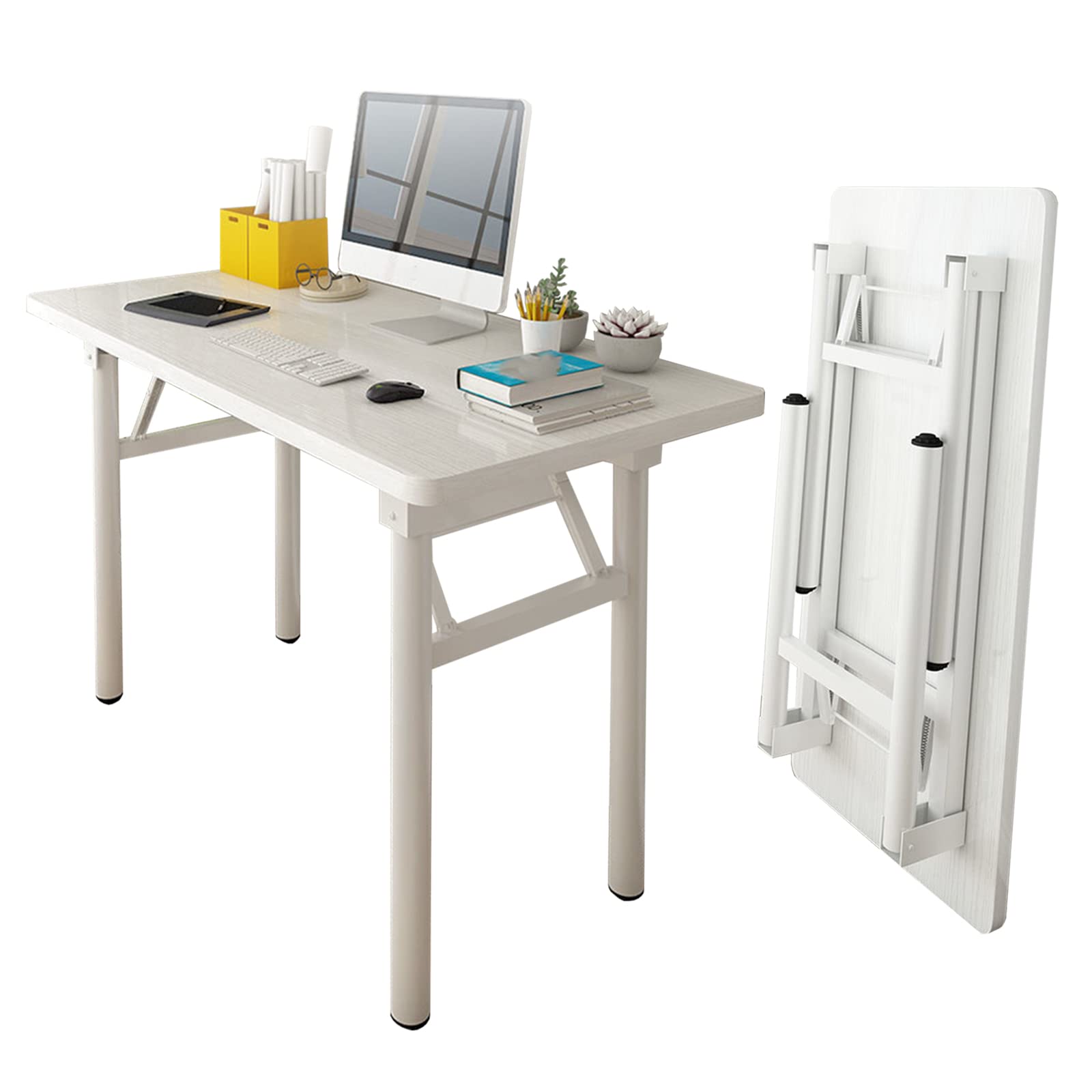 Foldable Computer Desk for Gaming & Home Office - No Assembly Required, 80x50x74cm White Writing Desk with Chair - Perfect for Small Spaces, Dorm Rooms & Workstations