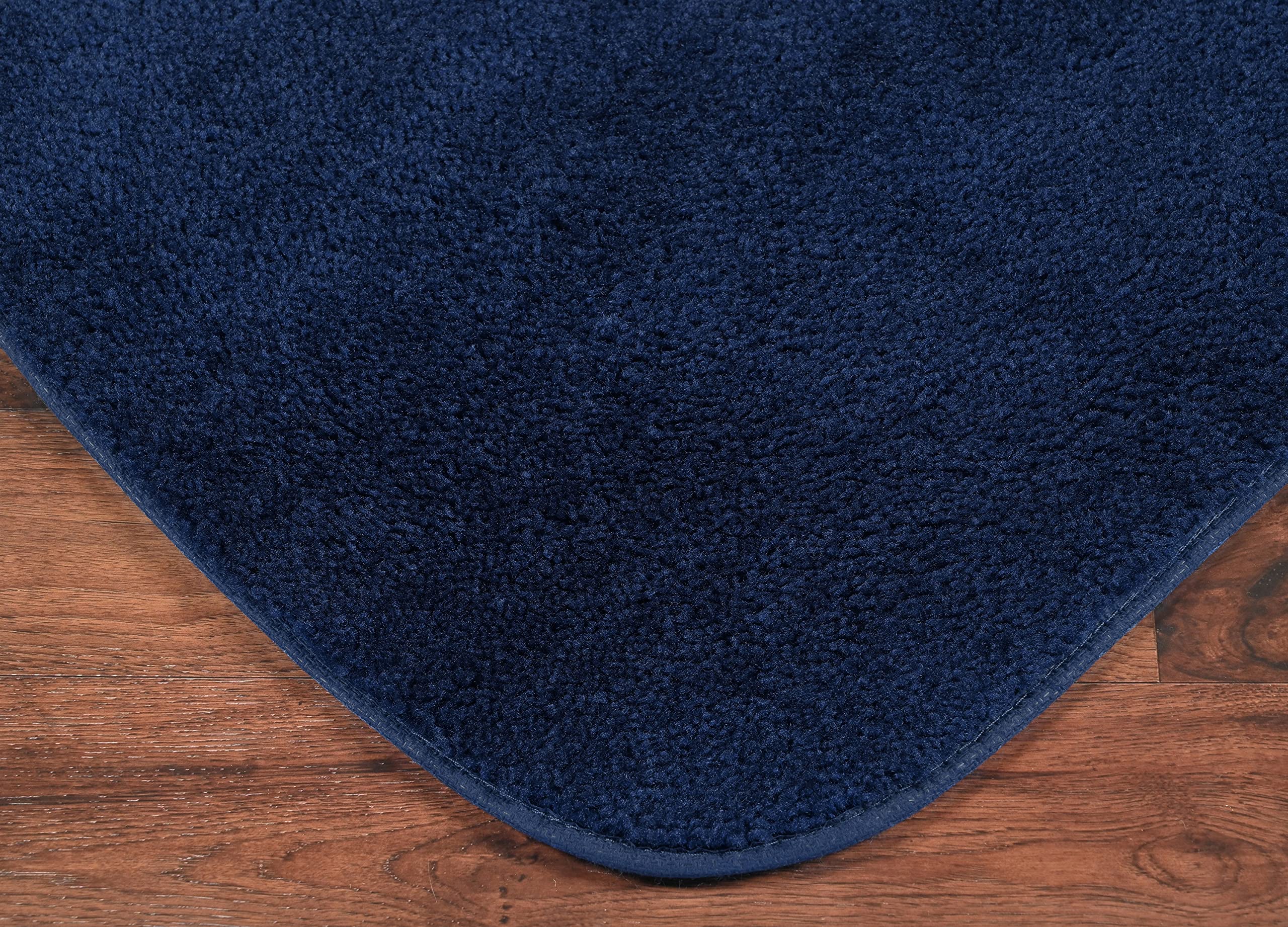 Garland Rug Traditional Nylon Washable Navy 5-Piece Bathroom Rug Set - Soft, Absorbent & Stylish Non-Slip Mats with Lid & Contour - Perfect for Bathroom, Shower & Vanity Areas