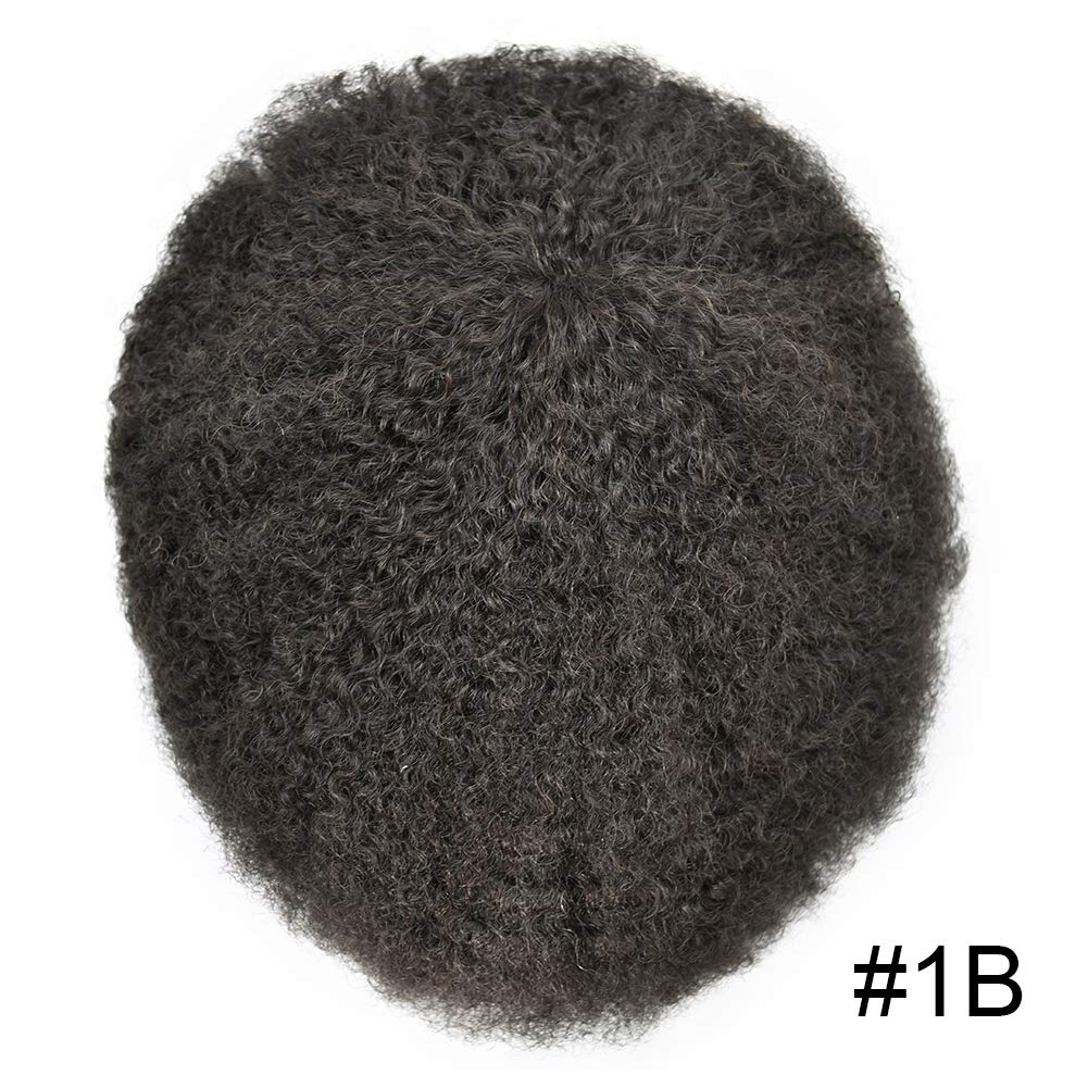 Afro Curly Human Hair Toupee for Black Men - 8x10 French Lace Front Wig with Kinky Curls - Natural #1B Black Hair Replacement System for African American Men (Afro Wavy 4mm) - Perfect for Daily Wear, Cosplay, and Special Occasions