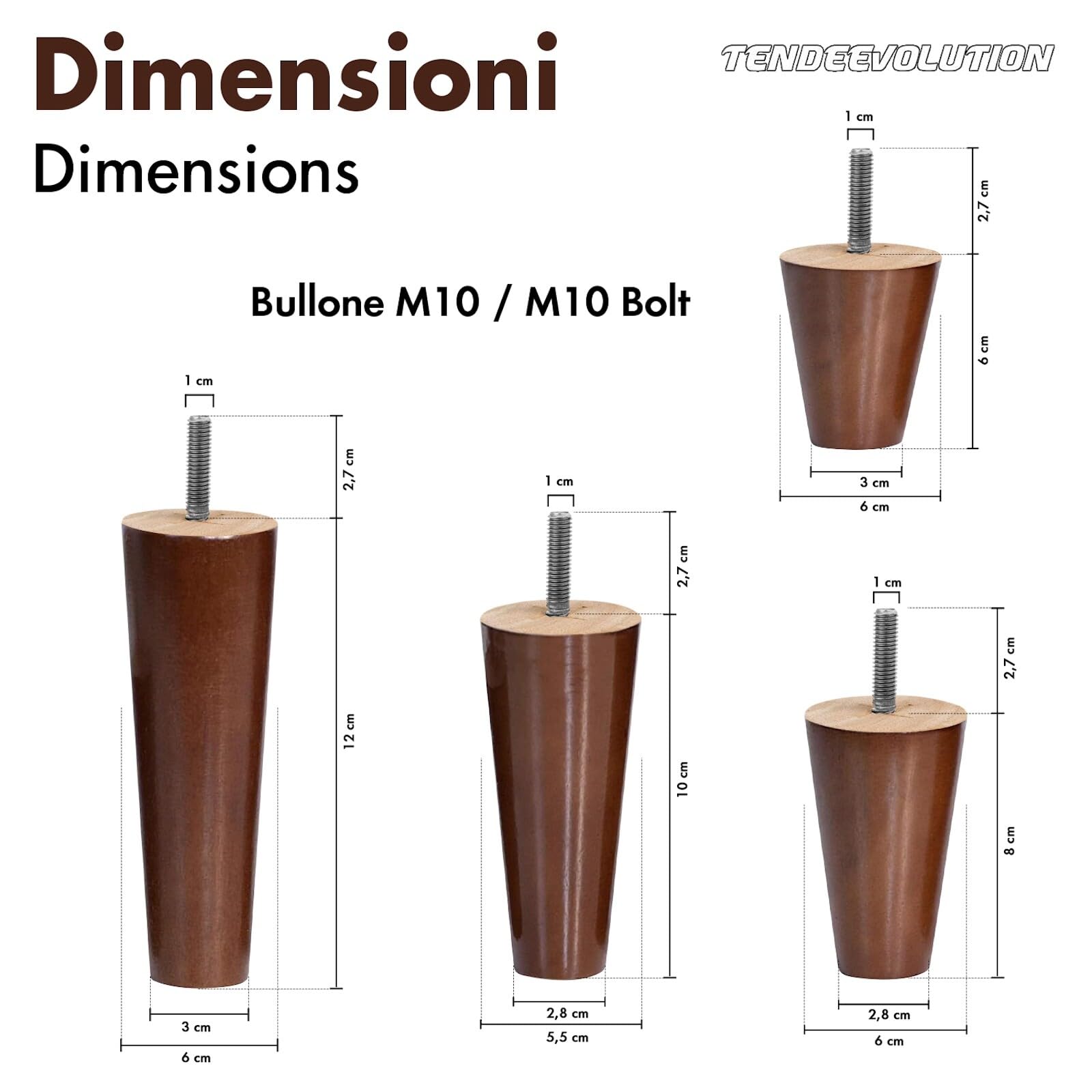 TENDEEVOLUTION Wooden Furniture Legs - Various Sizes & Styles for Sofas, Chairs, Beds, Coffee Tables, Bed Risers, and Recliners (Conical, 10cm Height) - Perfect for Home Decor, DIY Projects, and Furniture Upgrades