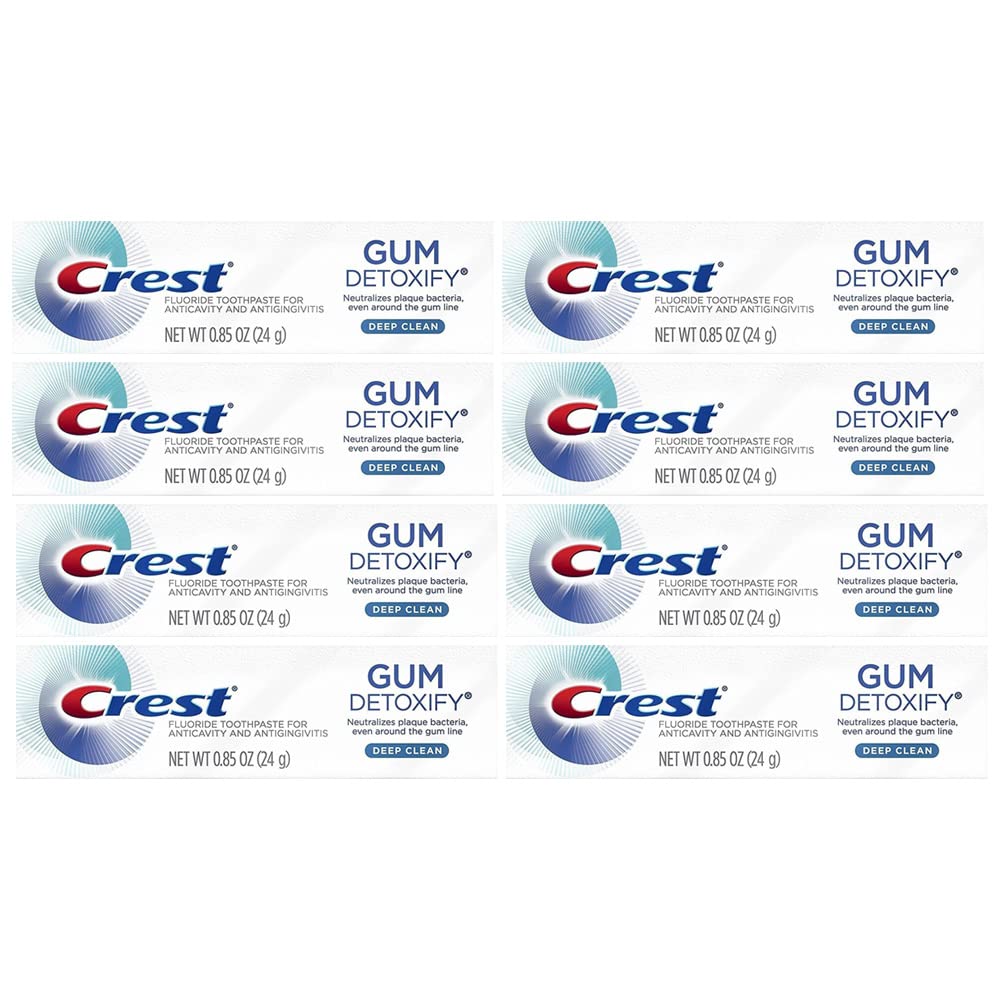 Crest Gum Detoxify Deep Clean Toothpaste - Travel Size 0.85 oz (24g) Pack of 8 | Whitening & Plaque Removal for Healthy Gums | Perfect for Travel, Office & Daily Oral Care