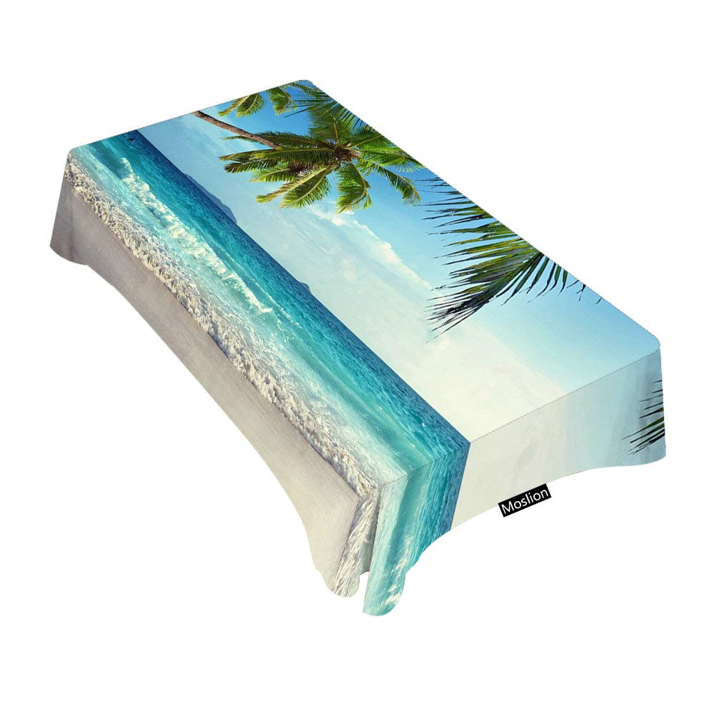 Tropical Beach Theme Tablecloth - 60x84 Inch Rectangle Decorative Table Cover for Dining, BBQ, Picnic & Coffee Tables | Palm & Ocean Design | Waterproof & Wrinkle-Resistant | Perfect for Outdoor Parties, Beach Weddings & Summer Decor