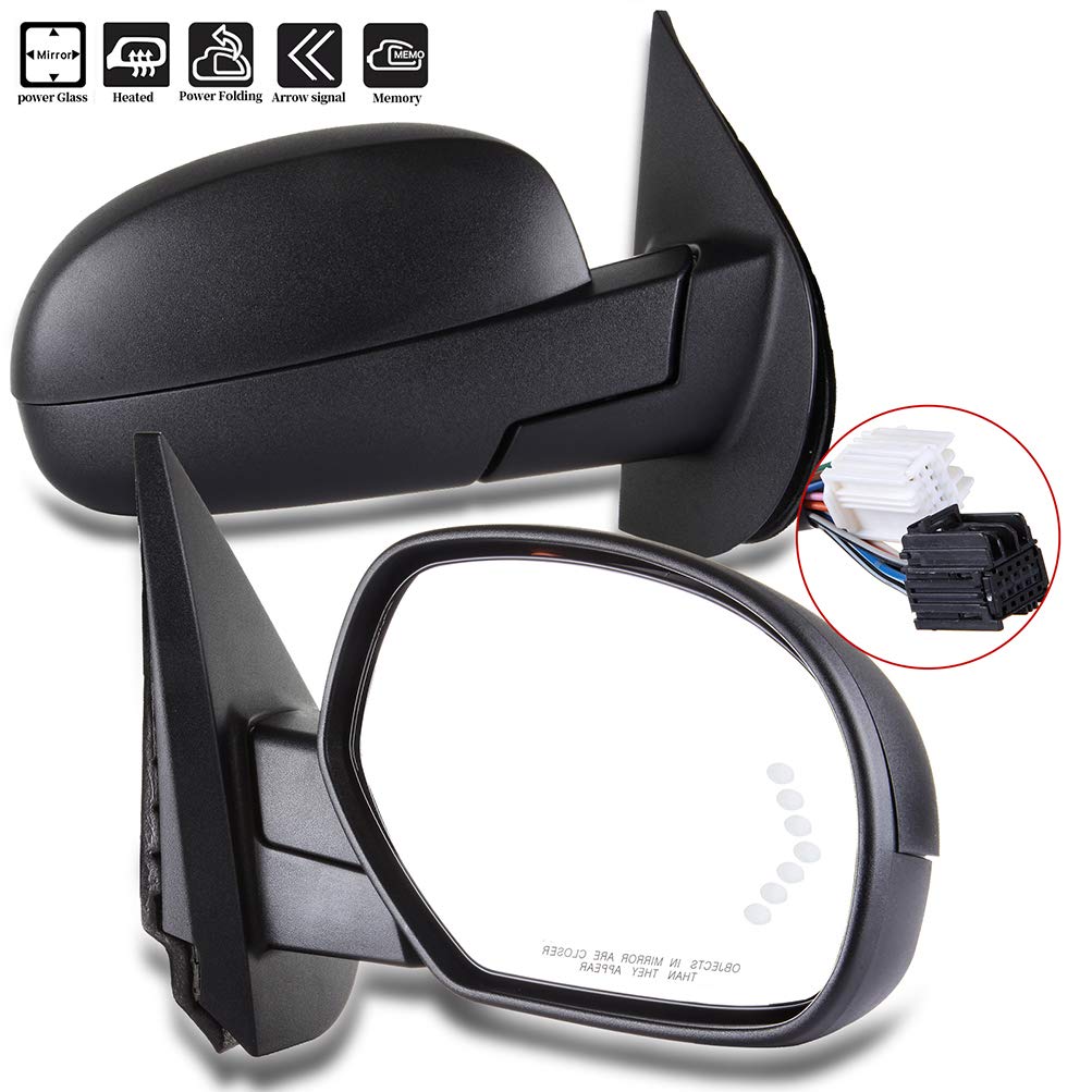 SCITOO Power Folding Heated Memory Signal Black Rear View Mirrors Pair for 2007-2013 Chevy Silverado & GMC Sierra 1500/2500/3500 HD - Enhanced Safety & Convenience for Highway Driving & Parking