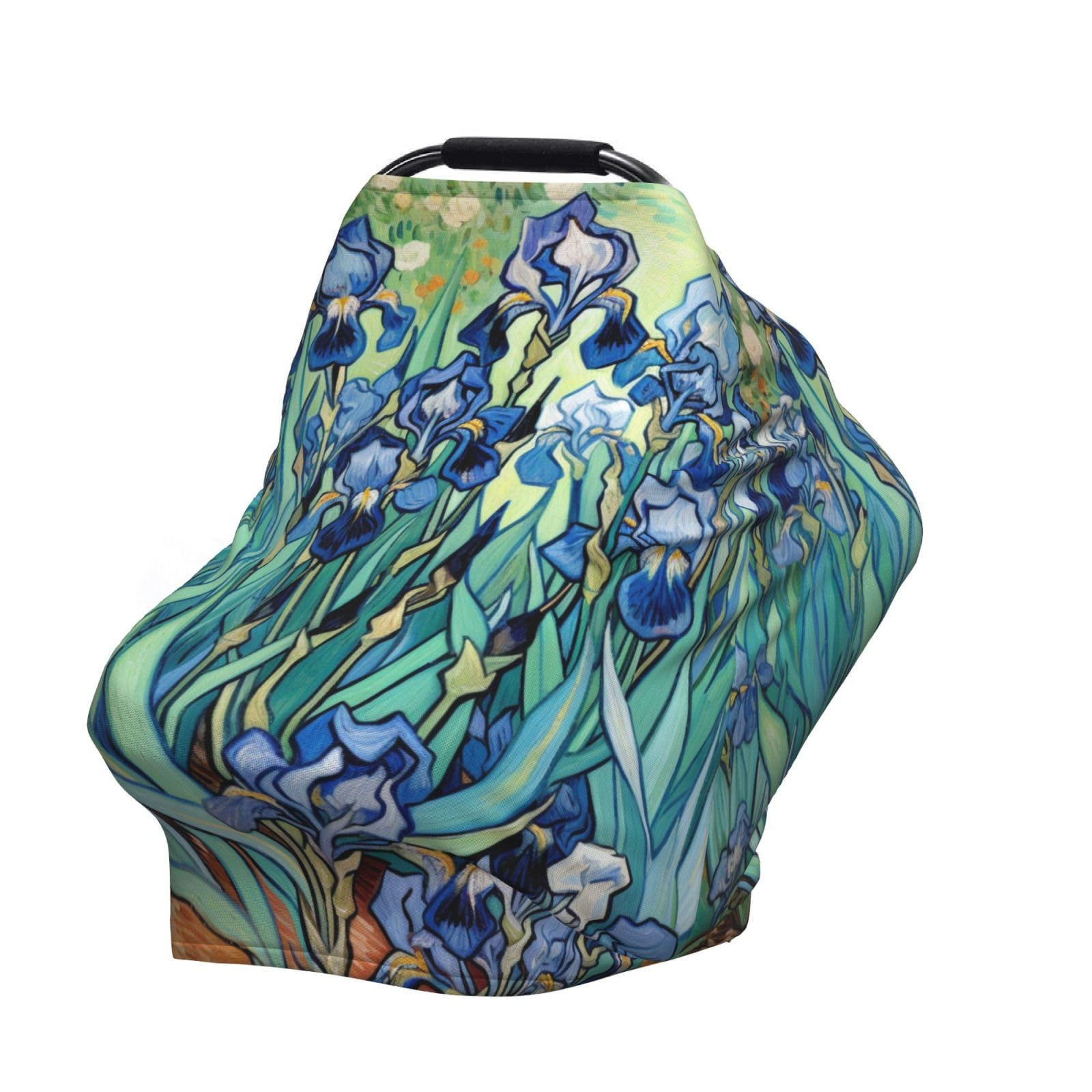 Retro Oil Painting Irises Baby Car Seat Cover - Breathable Stroller Canopy for Boys & Girls, Stretchy Nursing Cover for Moms | Perfect for Travel, Shopping & Breastfeeding in Public