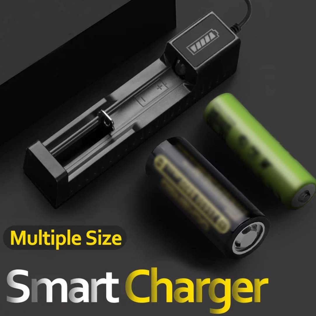 Fast Charging Smart USB Lithium Battery Charger 1A for 18650/26650/14500 4.2V Rechargeable Li-ion Batteries - Single Slot Universal Battery Charger with 500mA Mode | Perfect for Flashlights, Vape Mods, and Electronic Devices
