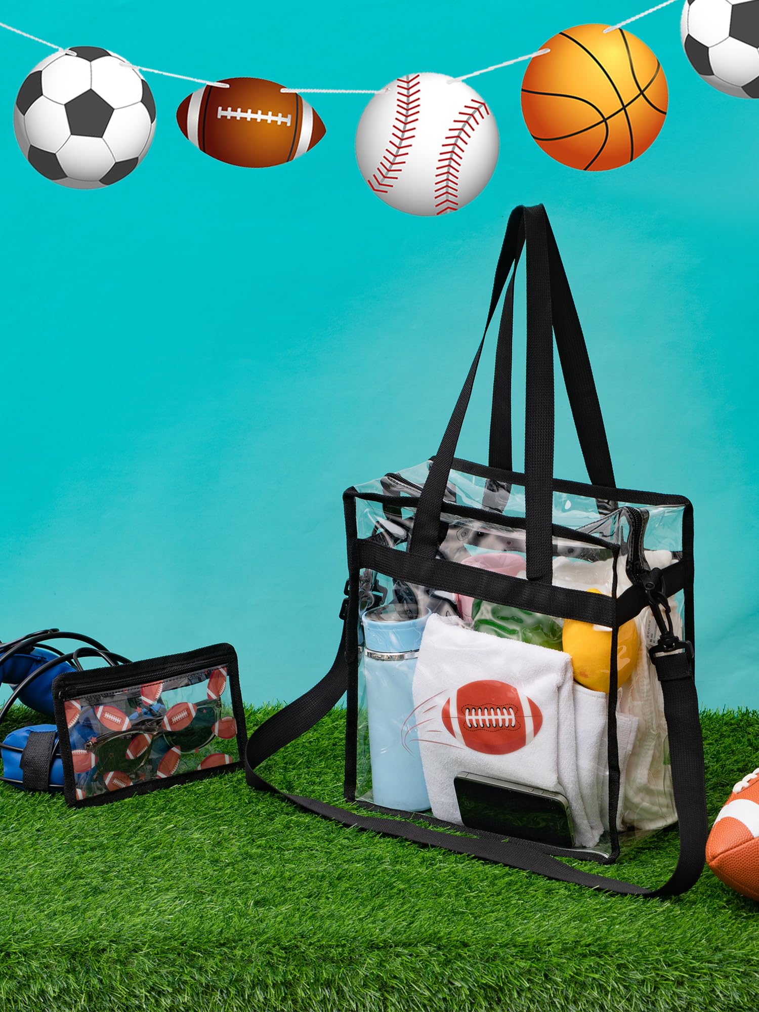 Stadium Approved Clear Football Tote Bag 12x12x6 Inches - Transparent Sports Purse for Women, Moms & Cheerleaders - Perfect for Game Day, Concerts & Events (Great Gift for Football Fans & Sports Lovers)