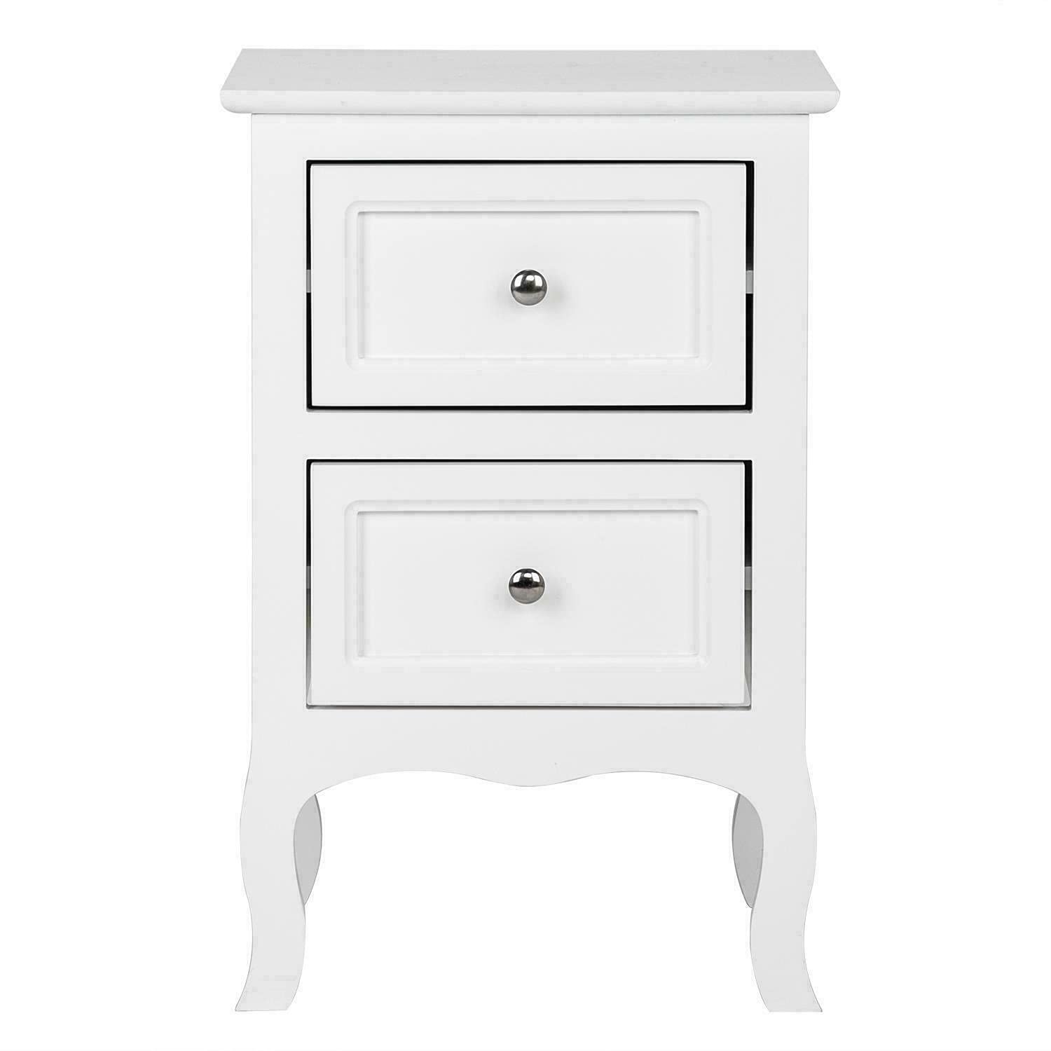 2 Layer White End Side Bedside Table Nightstand with Drawer Storage - Mikalo Bedroom Furniture Organizer for Bedrooms, Living Rooms & Small Spaces