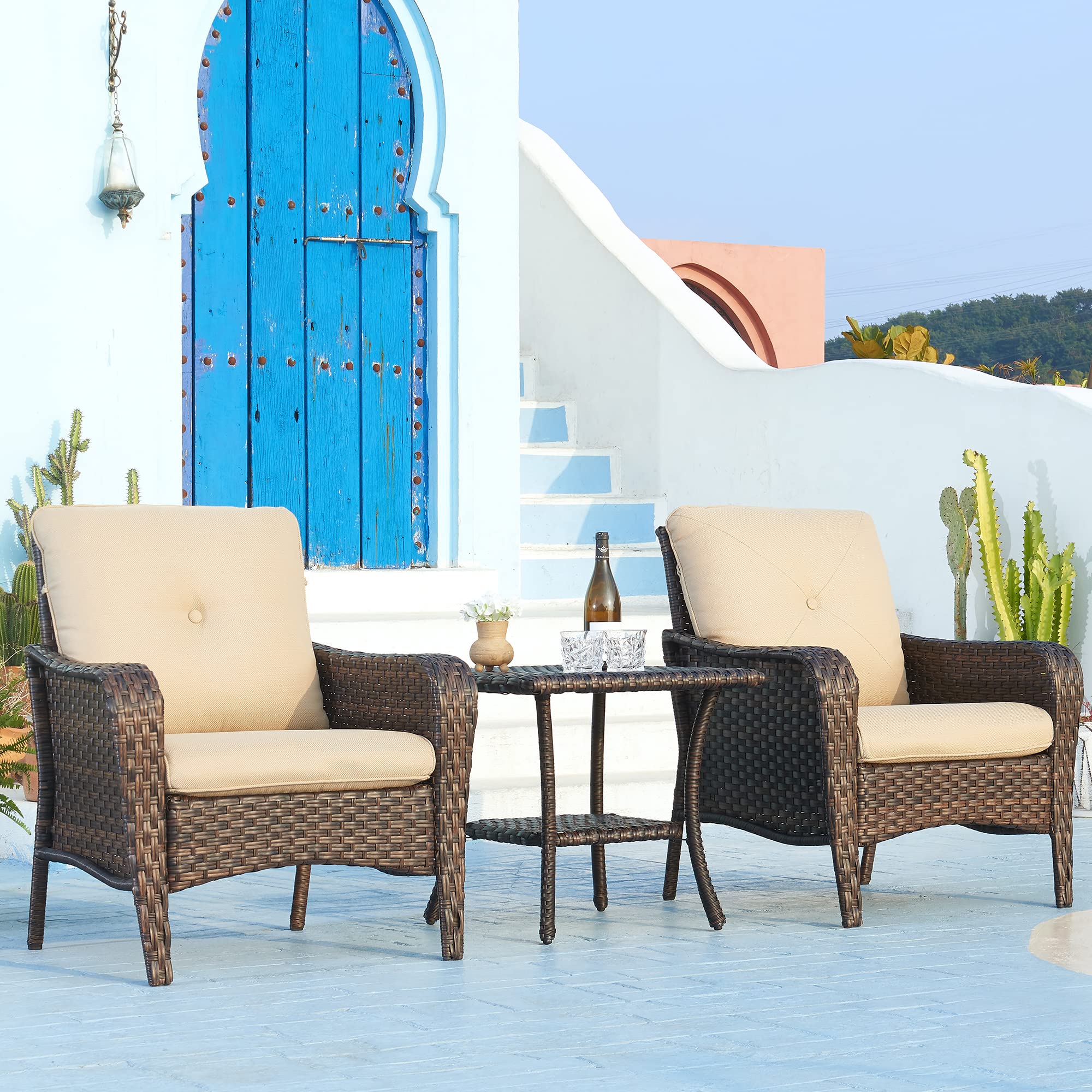 Wicker Coffee Table - Rattan End Table with 2-Tier Storage Shelf, Square Brown Patio Side Table for Outdoor & Garden Use - Perfect for Porch, Deck, and Poolside Relaxation
