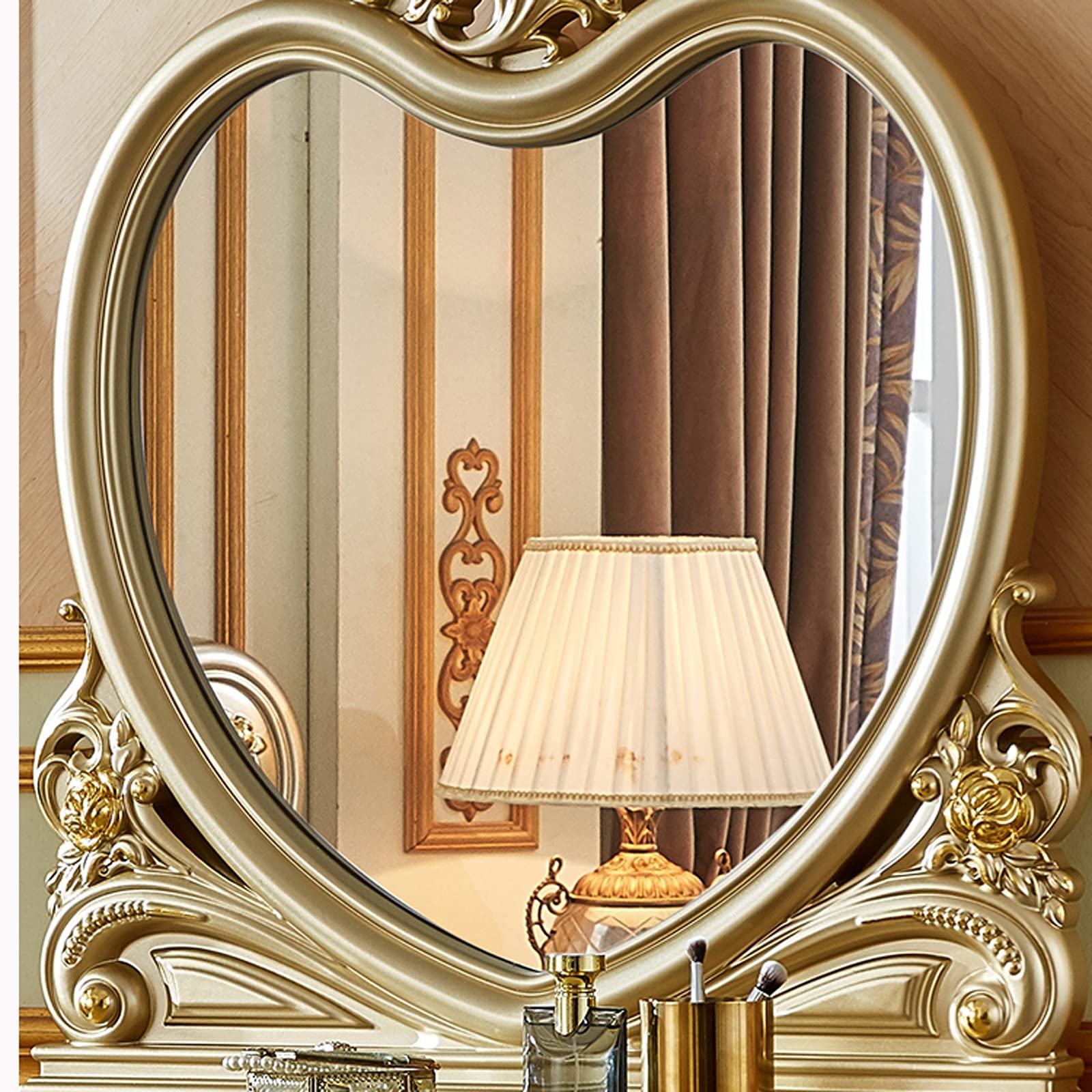 Vanity Makeup Table with Heart Mirror & Drawer for Bedroom - Perfect Dressing Table for Women & Girls