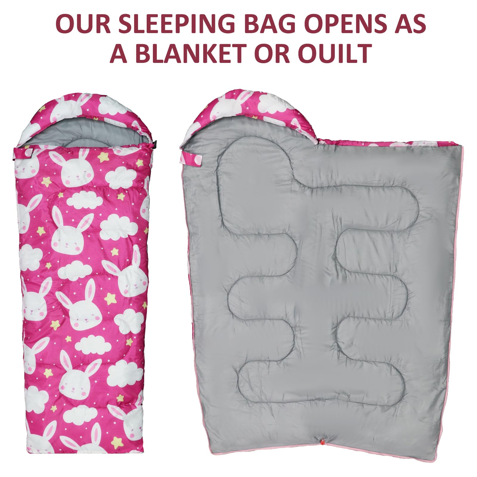 **Kids Sleeping Bags for Camping & Travel - Lightweight Waterproof 3-Season Sleeping Bag with Carry Bag - Compact for Hiking, Backpacking, Sleepovers - Warm & Cool Weather for Boys & Girls**