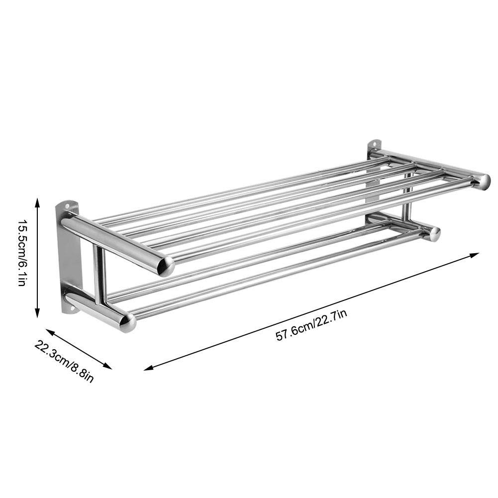 Wall Mounted Double Towel Rack & Shelf for Bathroom Storage - Space Saving Organizer