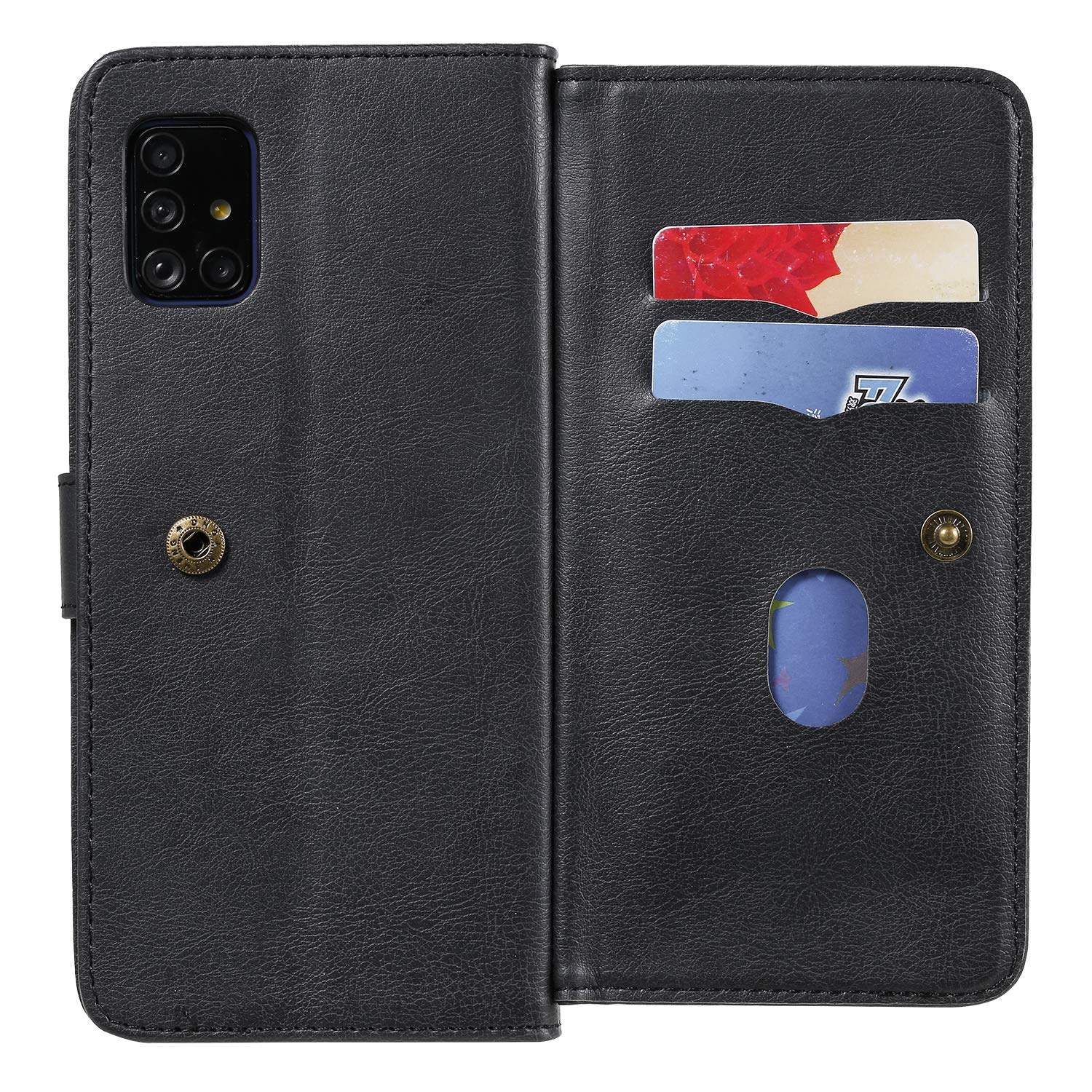 Samsung Galaxy A51 4G Wallet Case with Card Holder & Tempered Glass Screen Protector - Flip Cover Folio Phone Case for Galaxy A51/A515F/M40S (Black) - Perfect for Daily Use, Travel & Business Meetings