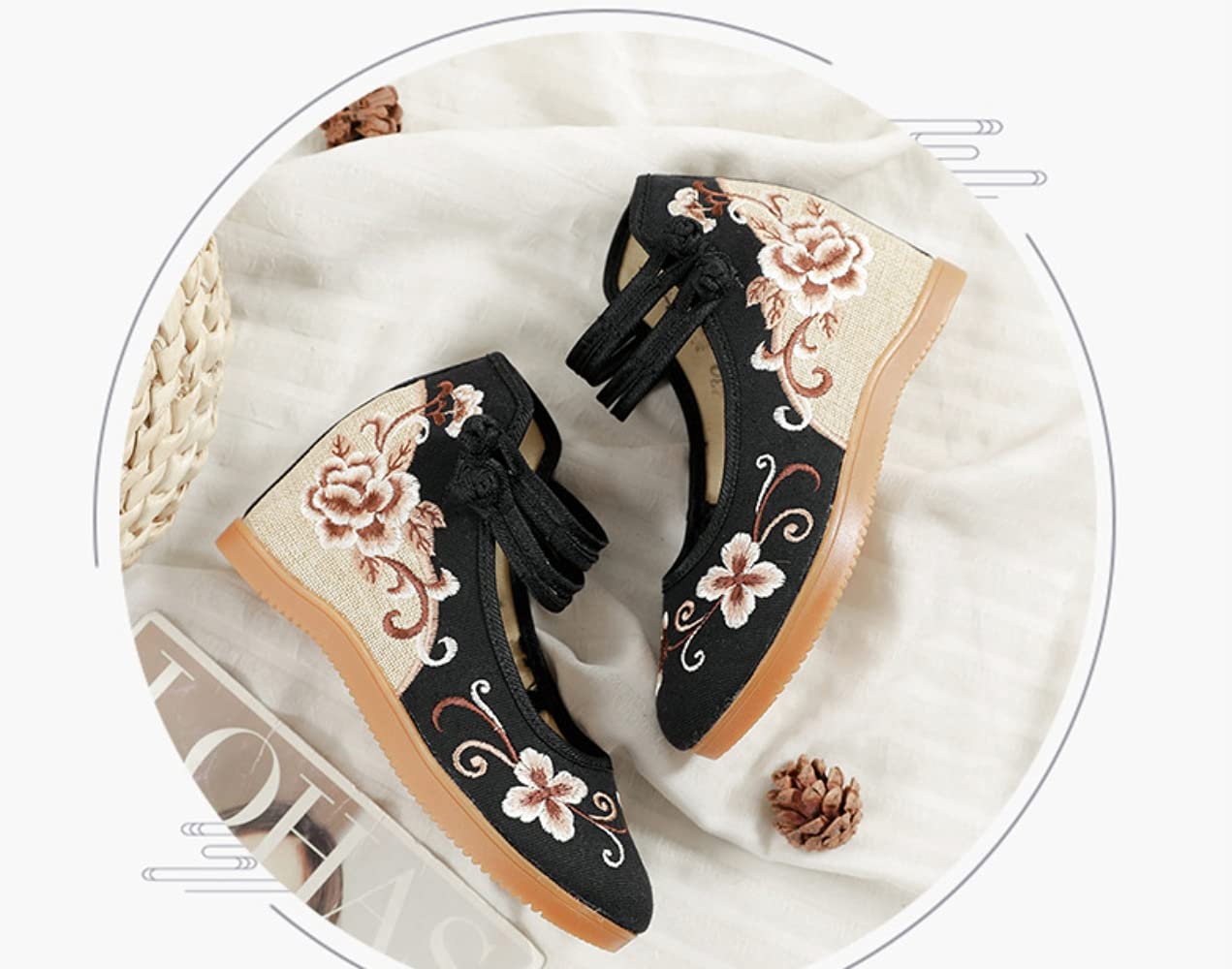 Comfortable Embroidered Canvas Loafers - Round Toe Chinese Style Mary Jane Shoes for Women | Casual Slip-Ons for Everyday Wear, Office & Traditional Occasions