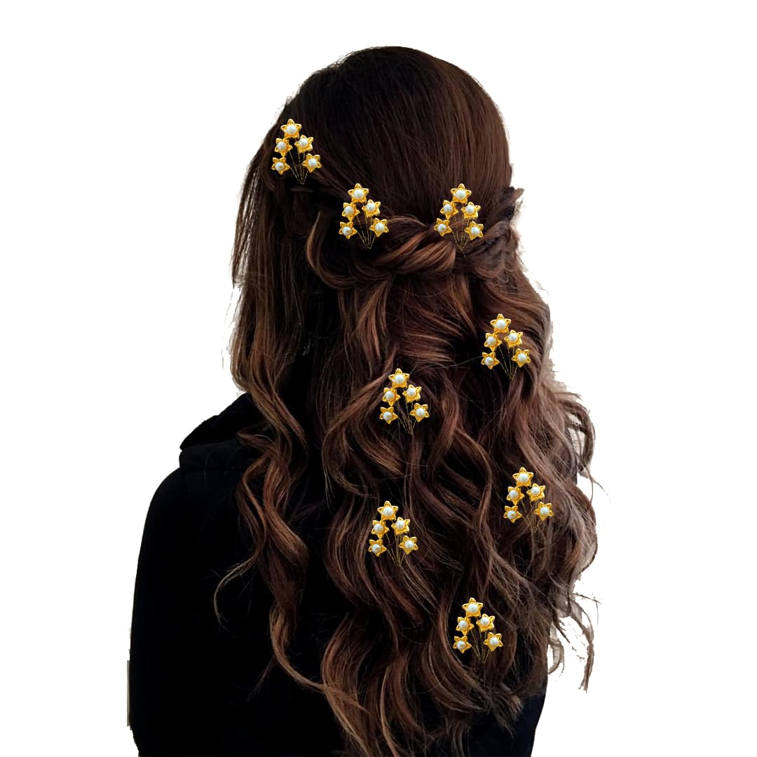 Golden Floral Hair Clips Set of 8 - Elegant Metal Leaf & Flower Hairpins for Women & Girls | Perfect for Weddings, Parties & Everyday Styling