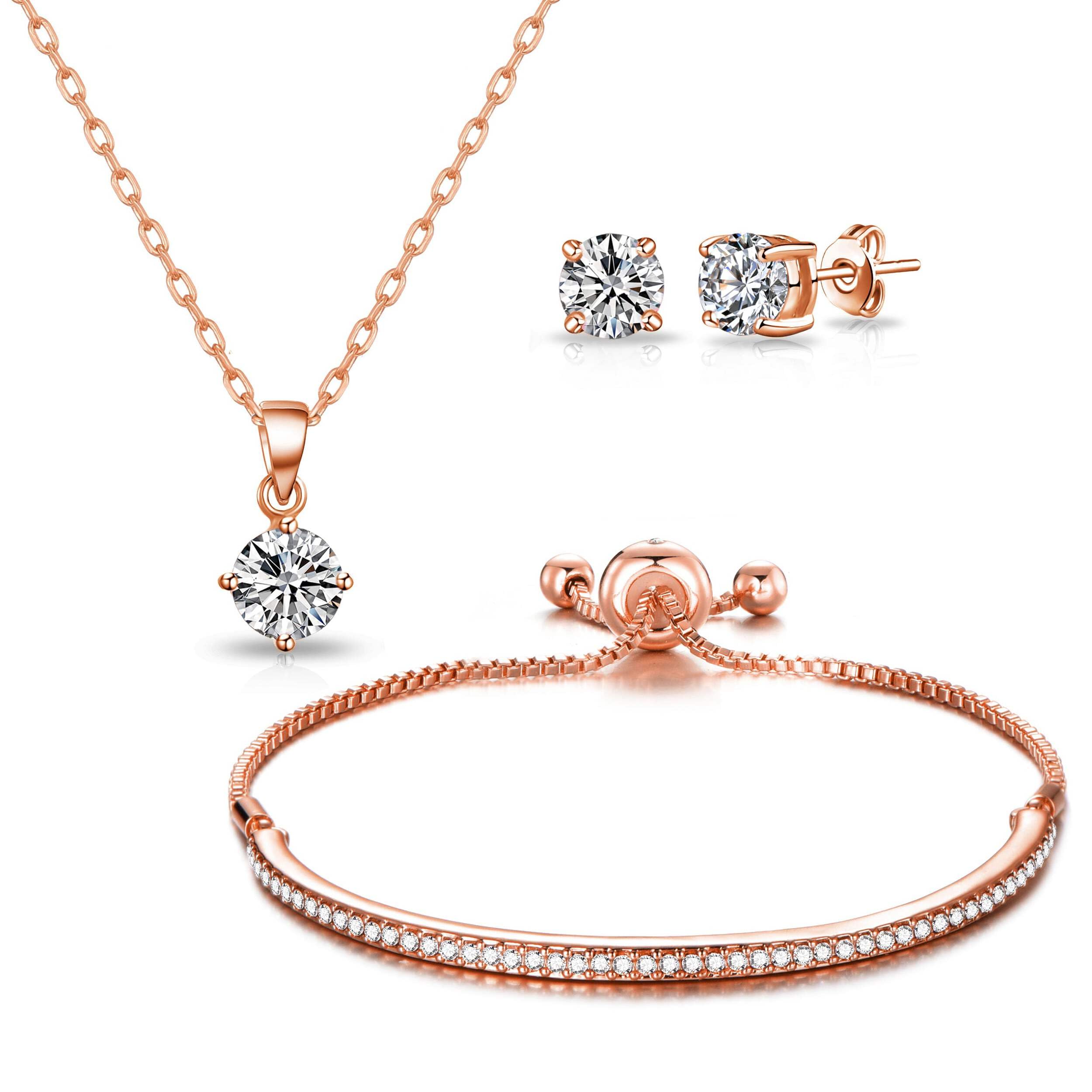 Philip Jones Rose Gold Plated Zircondia® Crystal Friendship Jewelry Set - Perfect Gift for Best Friends, Anniversaries & Special Occasions