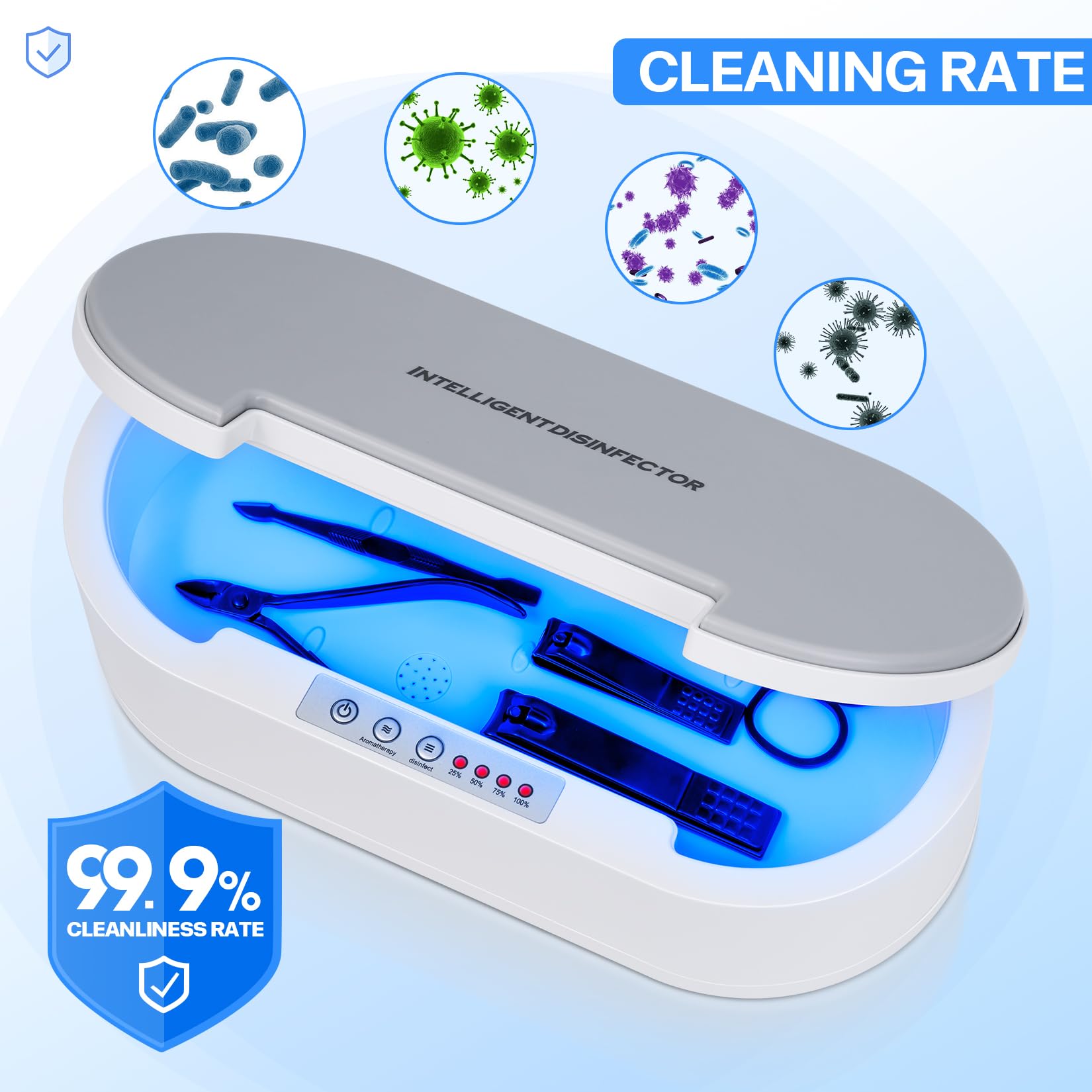 UV Nail Tool Sterilizer Box - Portable Aromatherapy Sanitizer for Manicure Salon, Jewelry, Phone & Makeup Accessories | Disinfect Nail Clippers, Files & Beauty Tools with Germicidal Light - Perfect for Home, Spa & Professional Use