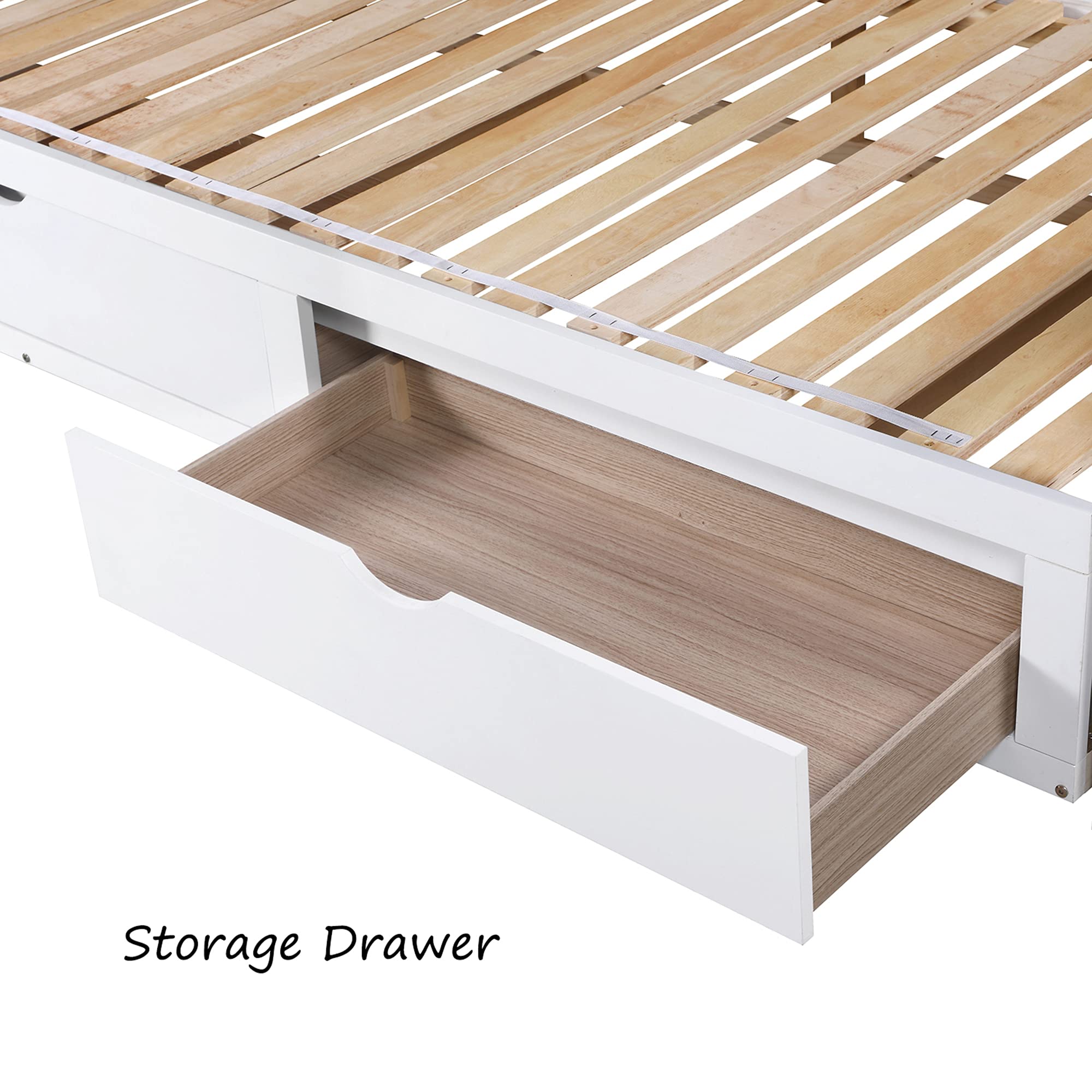 P PURLOVE White Wooden Extendable Daybed with 2 Storage Drawers - Convertible Sofa Bed for Small Spaces, Guest Room & Living Room - Perfect for Apartments, Dorms & Home Offices