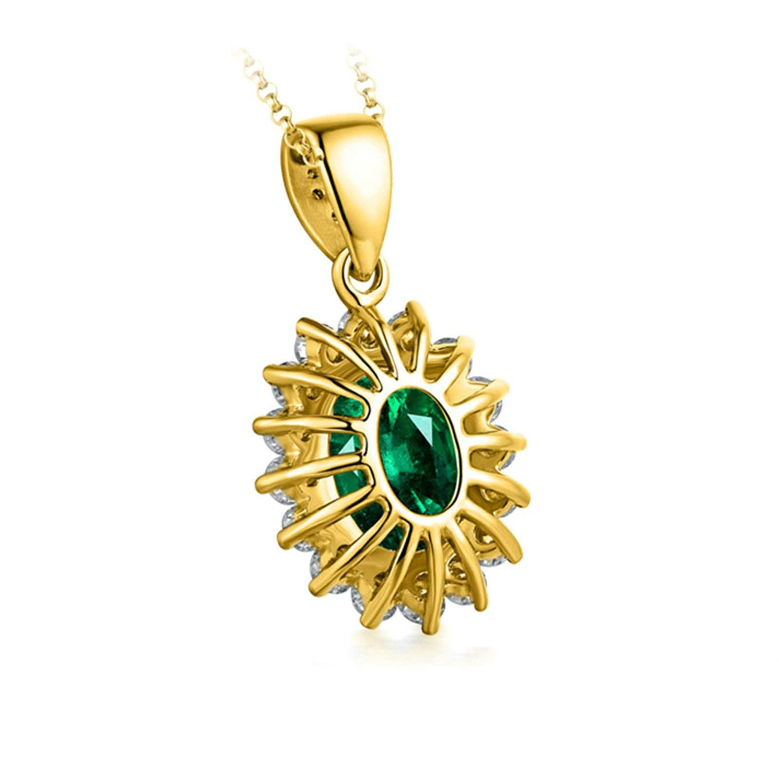 18K Yellow Gold Emerald Pendant Necklace for Women - 0.75ct Oval Green Emerald with Diamond Accents - Elegant Floral Design Jewelry for Weddings, Anniversaries & Special Occasions