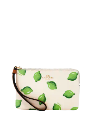 Coach Corner Zip Wristlet with Lime Print - Stylish Leather Wallet for Women | Perfect for Everyday Use, Travel & Parties