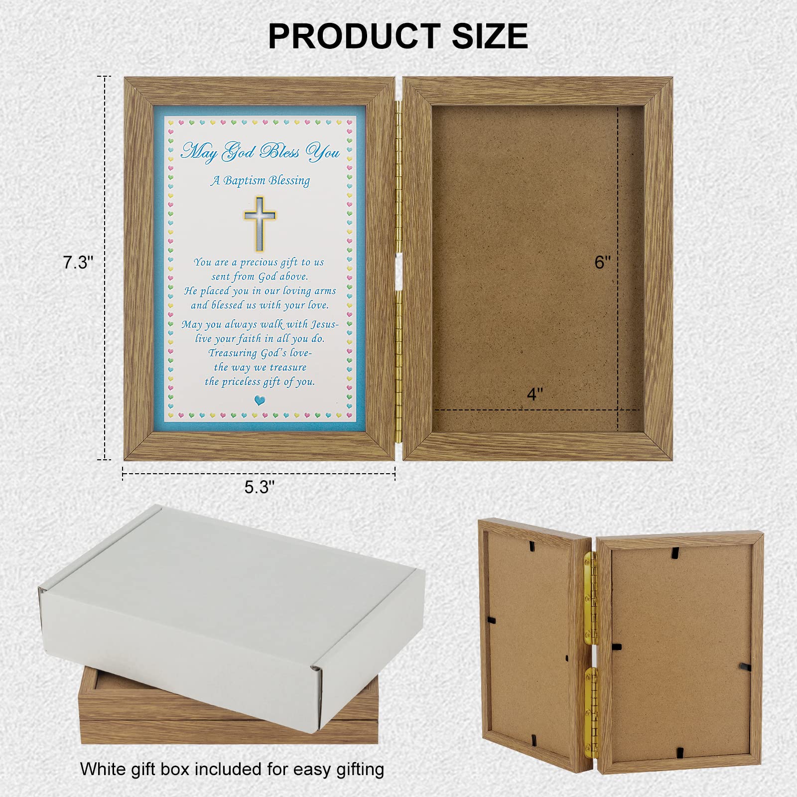 Yakucho Baptism Gifts for Boys - Baby Boy Christening Picture Frame with Blessing Card, Holds 4x6 Inch Photo, Double Frame Keepsake for Baptism Ceremony - Perfect for Baby's First Holy Sacrament, Church Celebrations & Family Memory Preservation