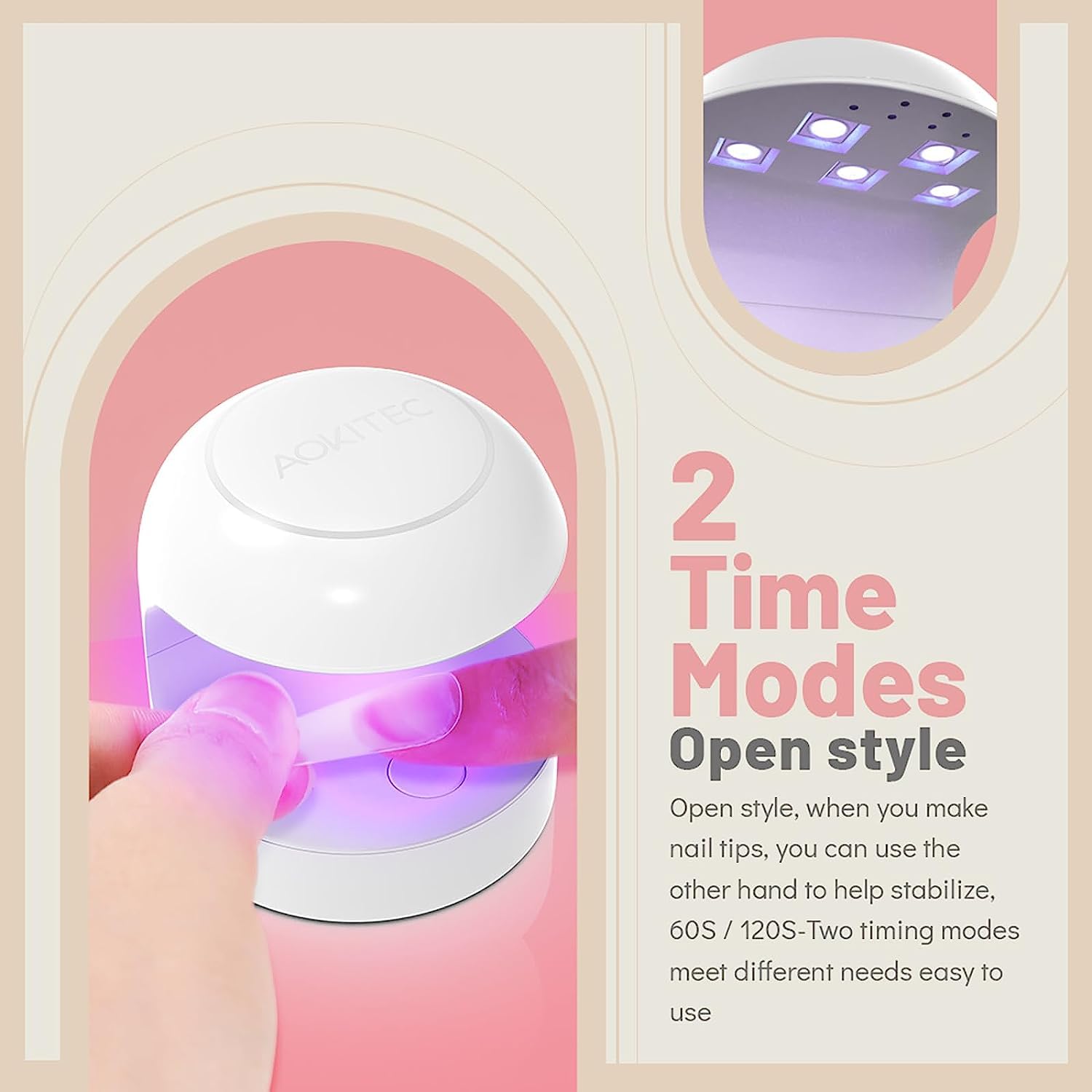 Aokitec 12W Mini UV LED Nail Lamp - Portable Quick Dry Gel Polish Curing Light for Salon & Home Manicure | DIY Nail Art Kit with Gel Extensions & Resin Glue | Perfect for Travel, Parties & Professional Use (White)